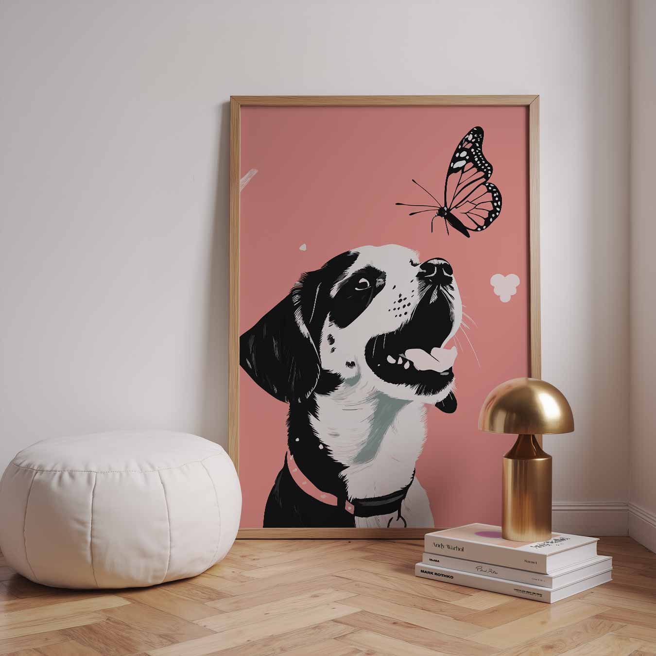 Vrolijke Hond en Vlinder Poster