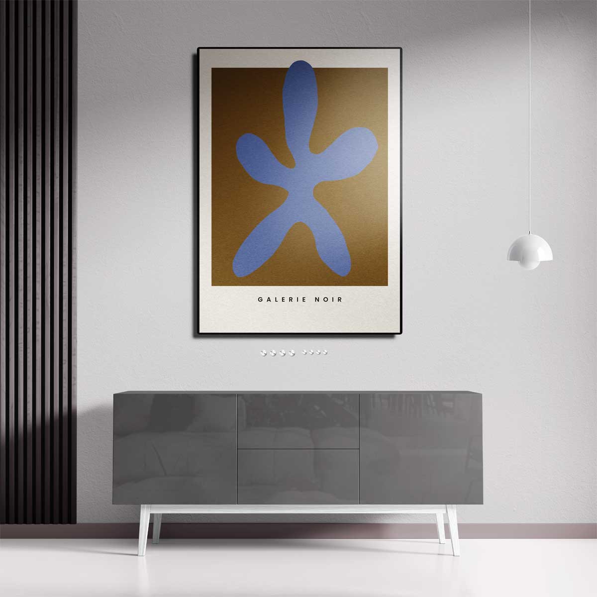 Blauwe Abstracte Vormen op Oker Kunstwerk-canvas-dibond-plexiglas-wanddecoratie-WallArtistic