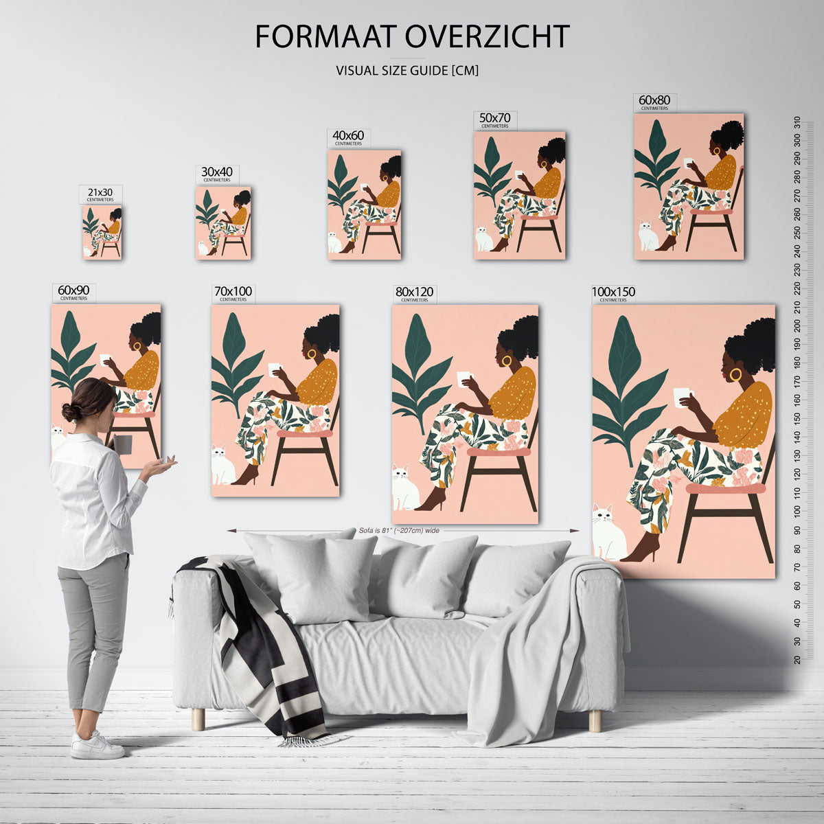 Vrouw met kat en plant Poster