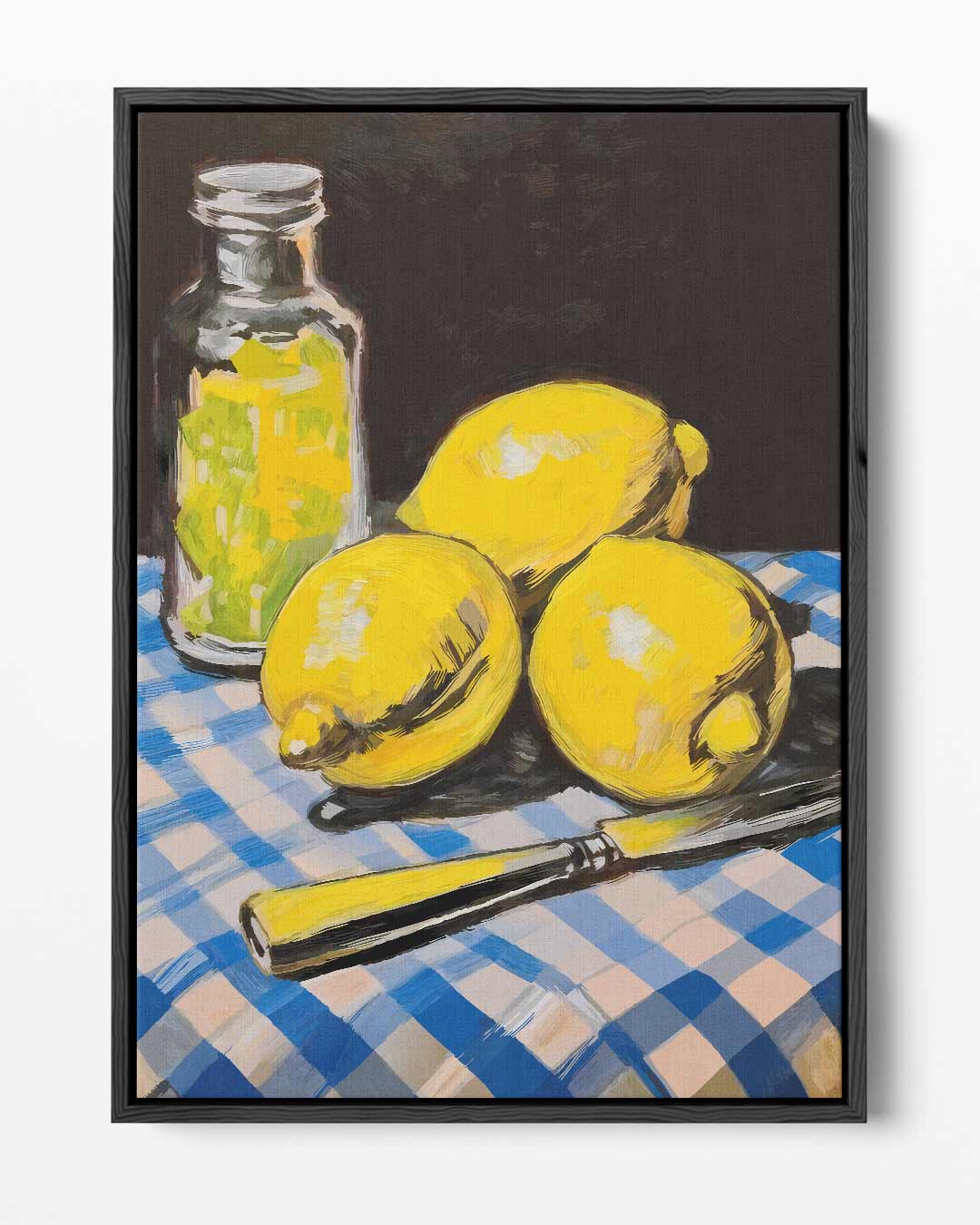 Citroenen op Geruite Tafel Kunstwerk-canvas-dibond-plexiglas-wanddecoratie-WallArtistic