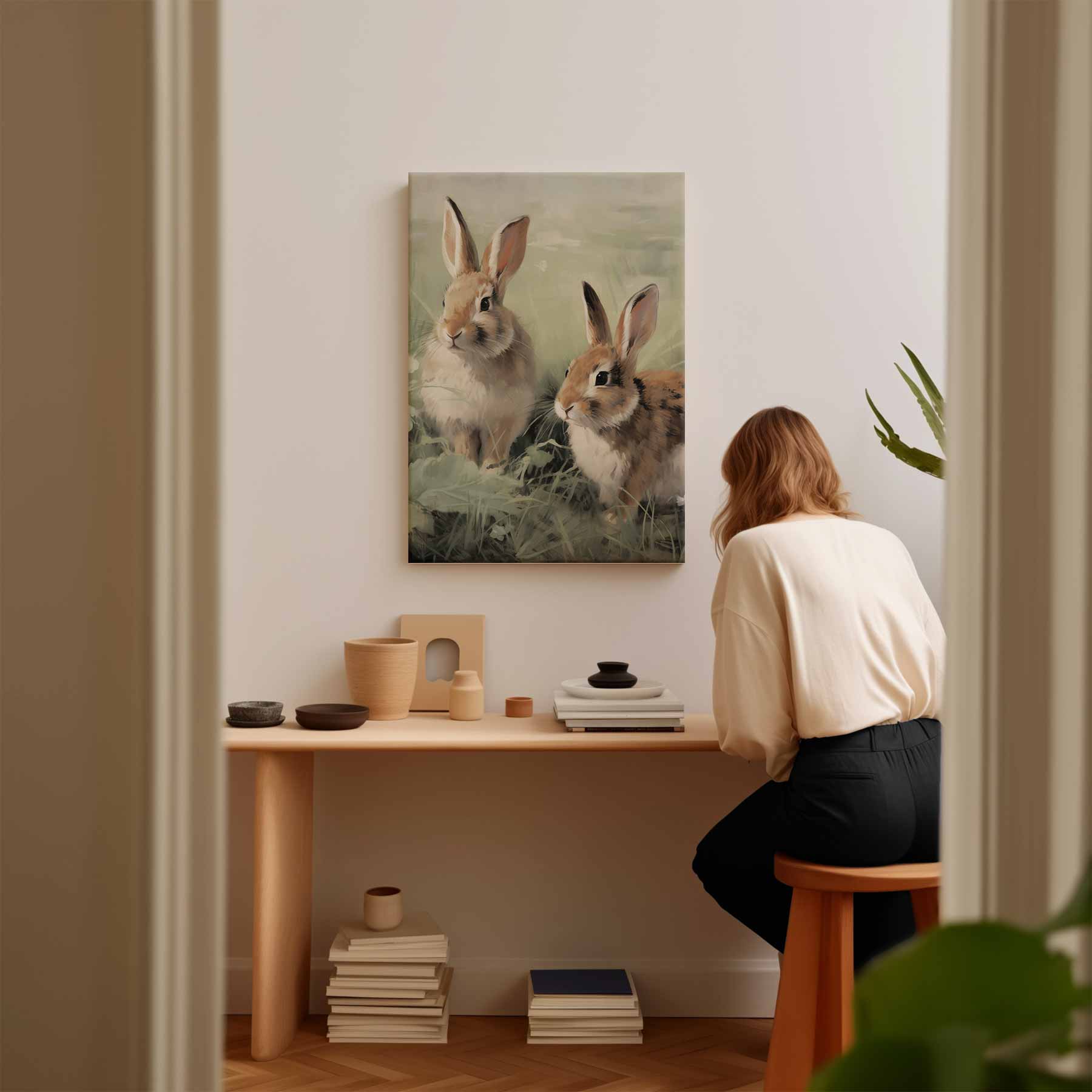 Speelse Konijntjes in de Weide Kunstwerk-canvas-dibond-plexiglas-wanddecoratie-WallArtistic