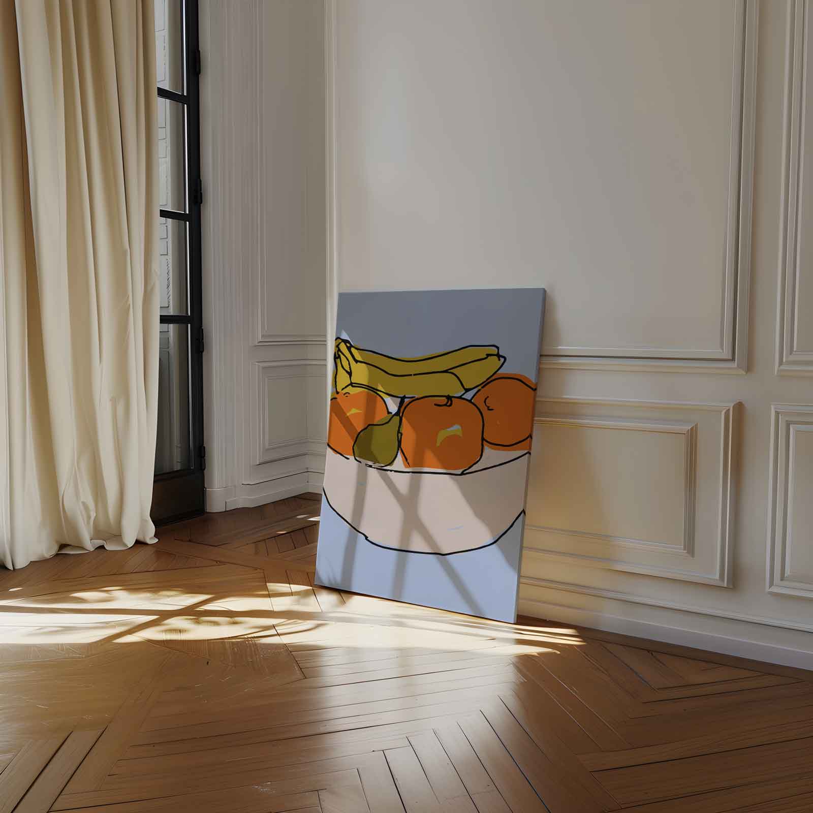 Vrolijke Fruitschaal Illustratie Kunstwerk-canvas-dibond-plexiglas-wanddecoratie-WallArtistic