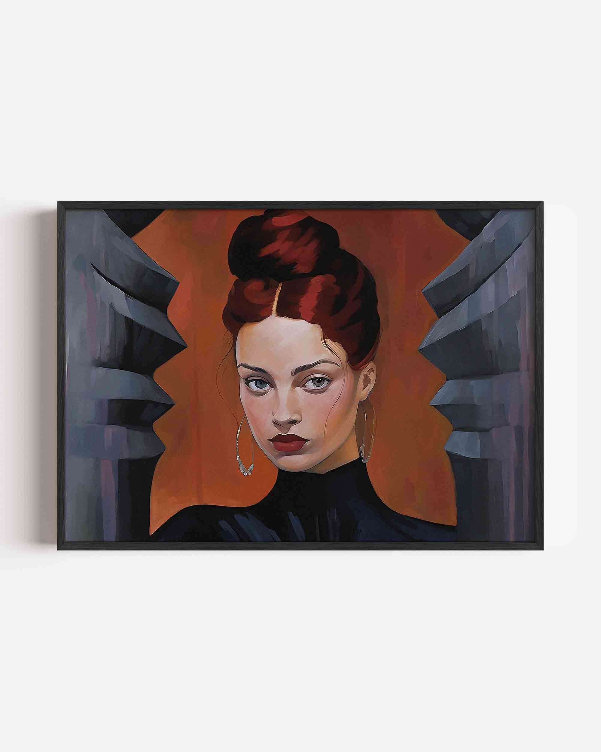 Portret met rode achtergrond Poster