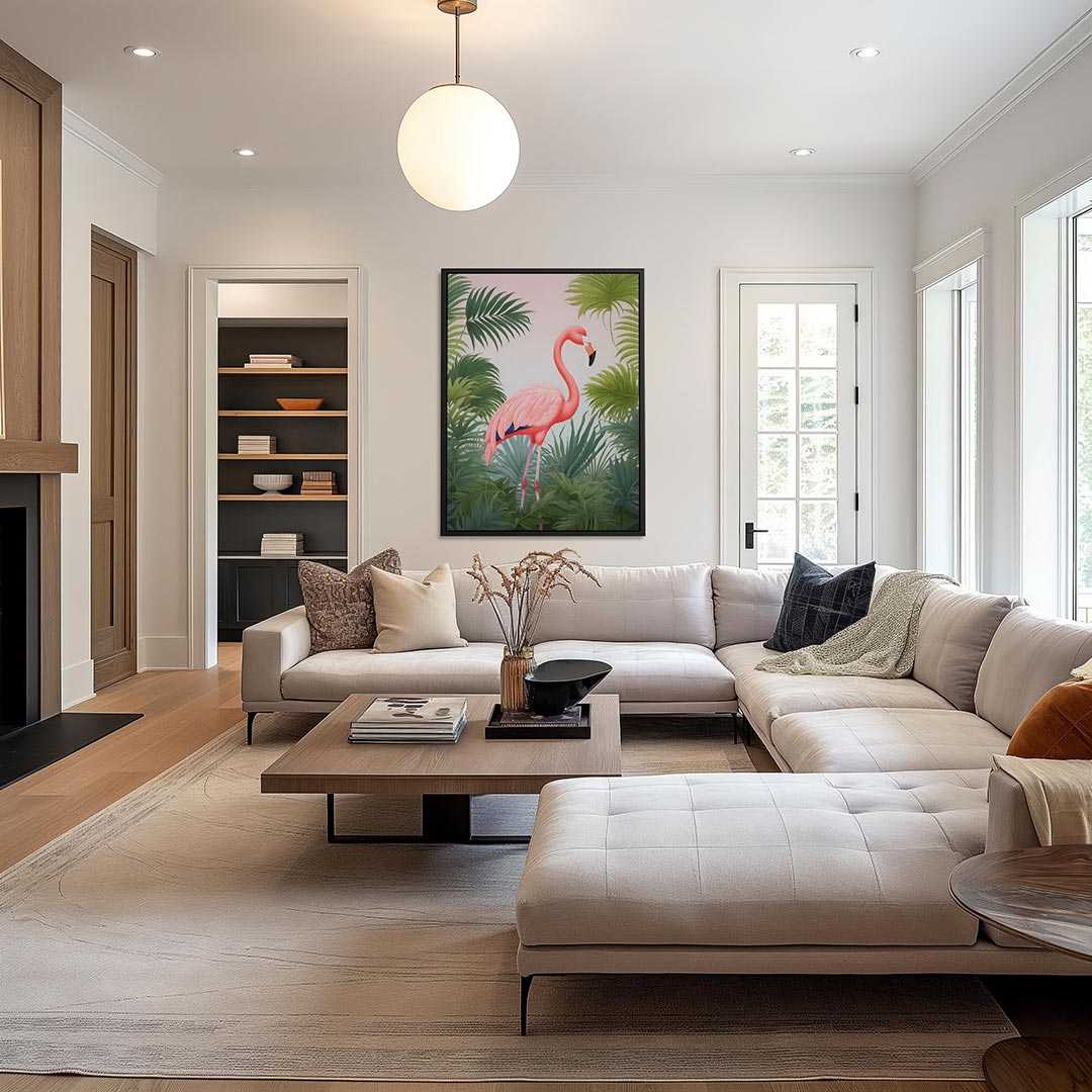 Flamingo in bladeren Kunstwerk