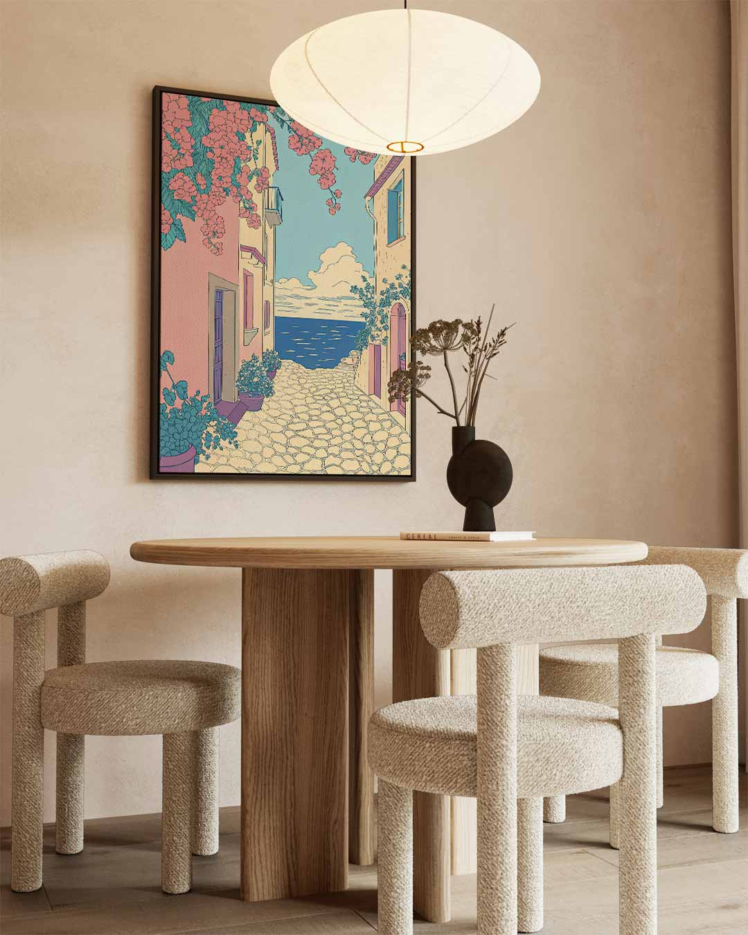 Zomerse Straat aan Zee Kunstwerk-canvas-dibond-plexiglas-wanddecoratie-WallArtistic