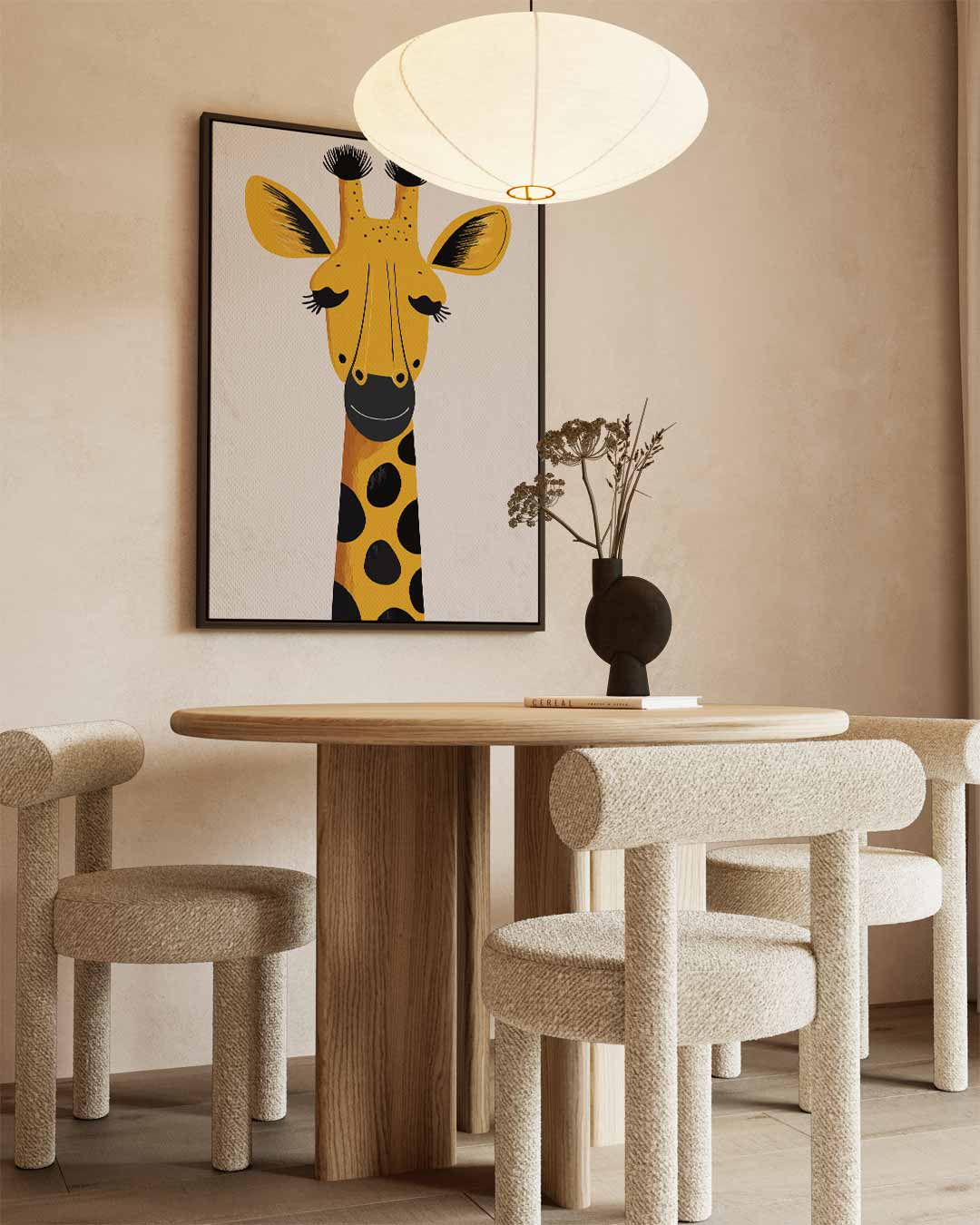 Vrolijke Giraffe Illustratie Kunstwerk-canvas-dibond-plexiglas-wanddecoratie-WallArtistic