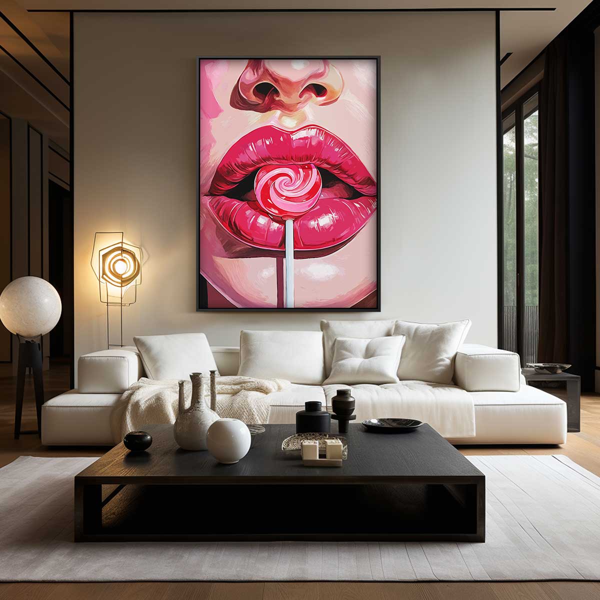 Pop Art Lolly Lips Kunstwerk-canvas-dibond-plexiglas-wanddecoratie-WallArtistic