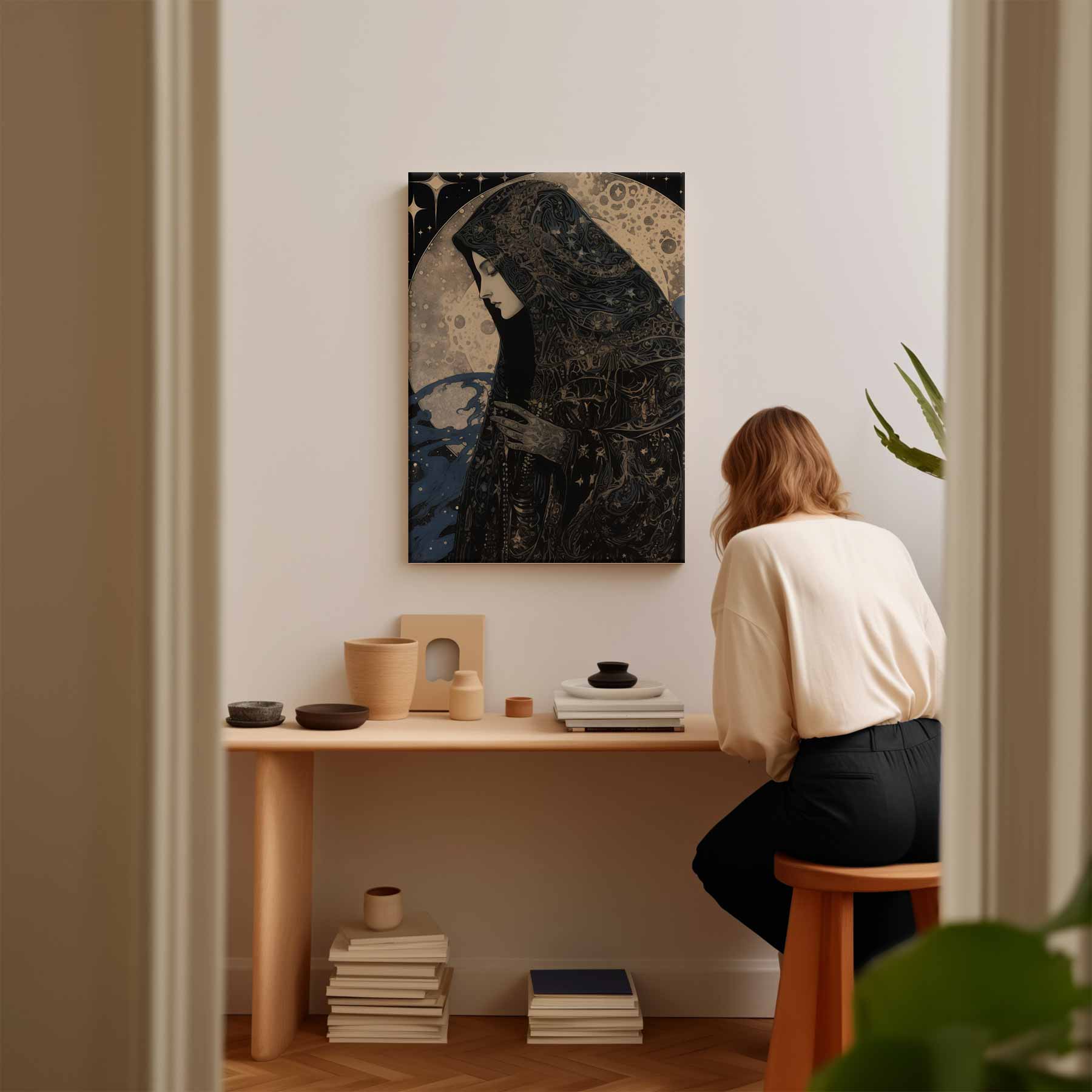 Mystieke Maan Beschouwer Kunstwerk-canvas-dibond-plexiglas-wanddecoratie-WallArtistic
