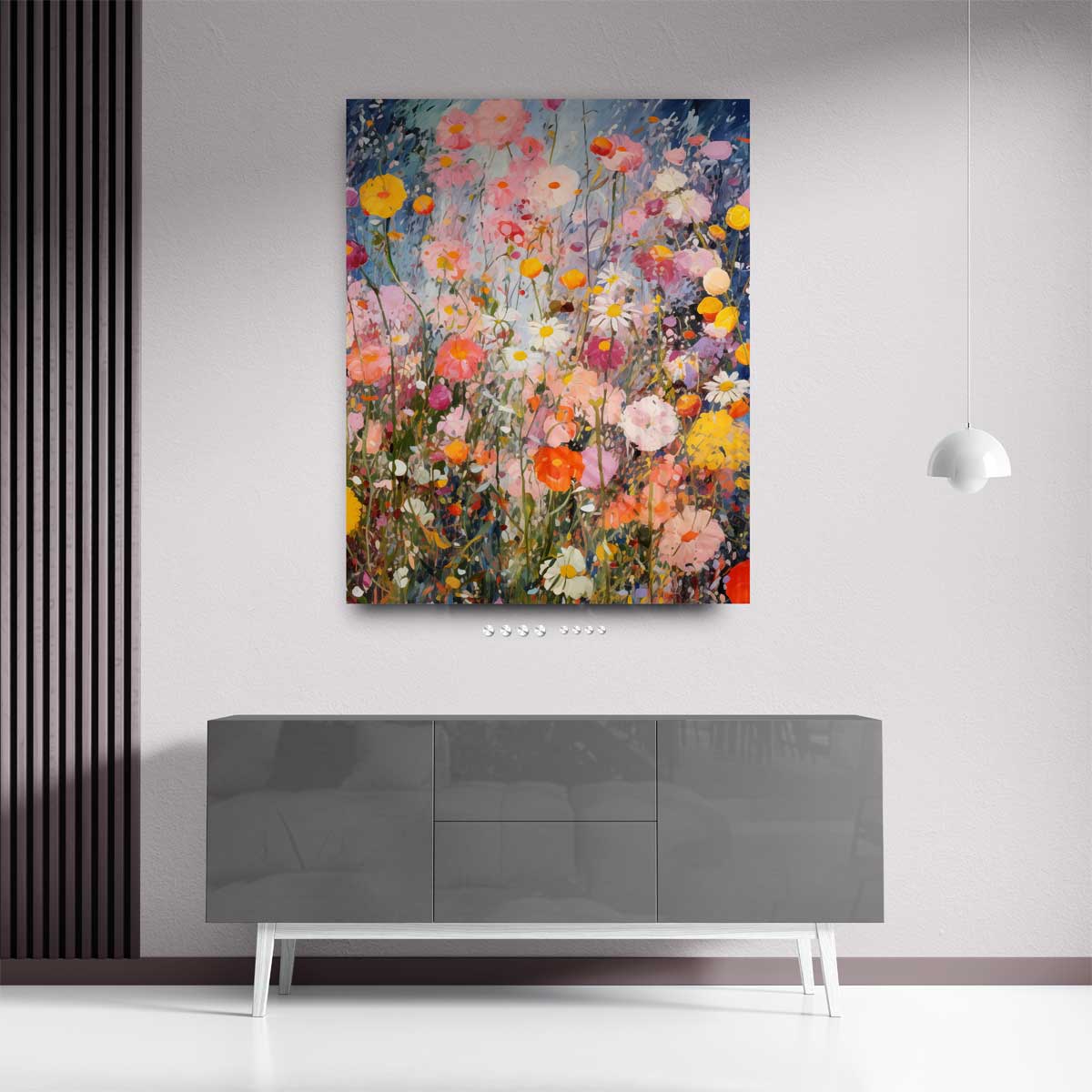 Kleurrijke Bloementuin Schilderij Kunstwerk-canvas-dibond-plexiglas-wanddecoratie-WallArtistic