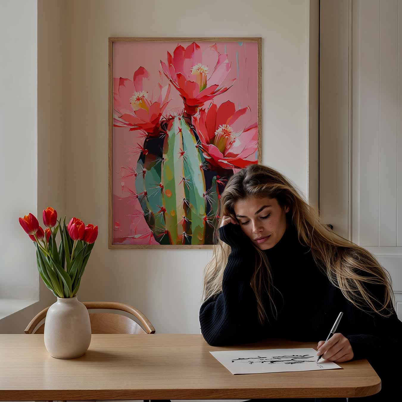 Bloeiende Cactus Kunstposter