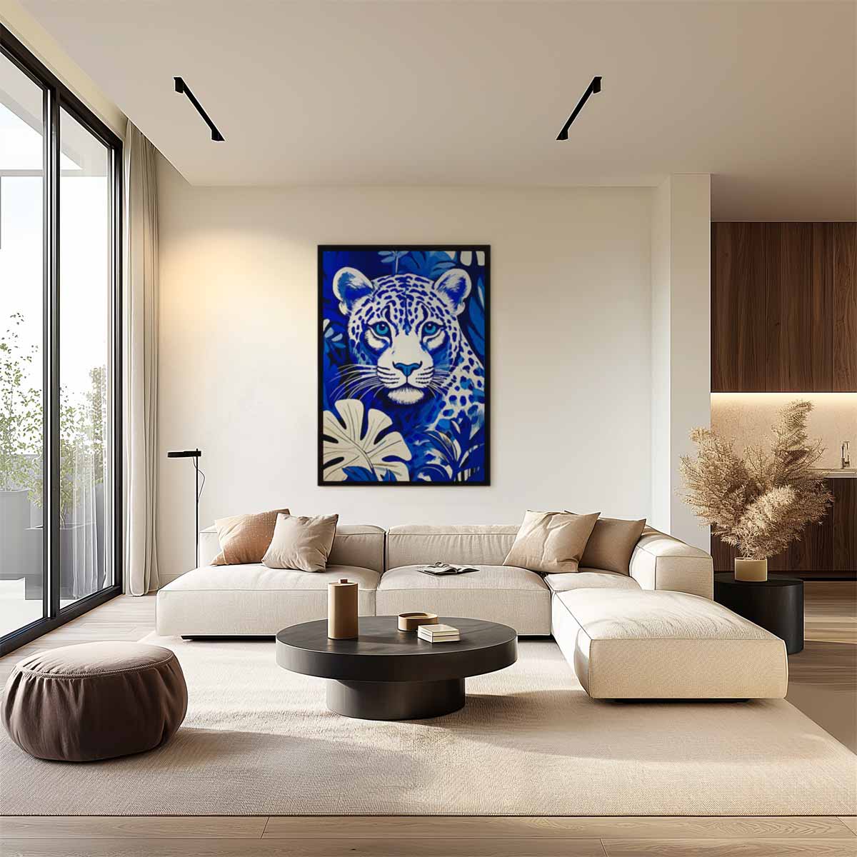 Blauwe Jungleluipaard Kunstwerk Kunstwerk-canvas-dibond-plexiglas-wanddecoratie-WallArtistic