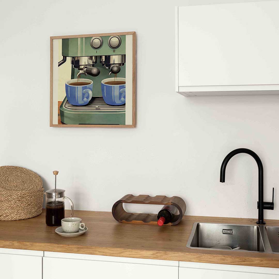 Koffiemachine met blauwe kopjes Poster