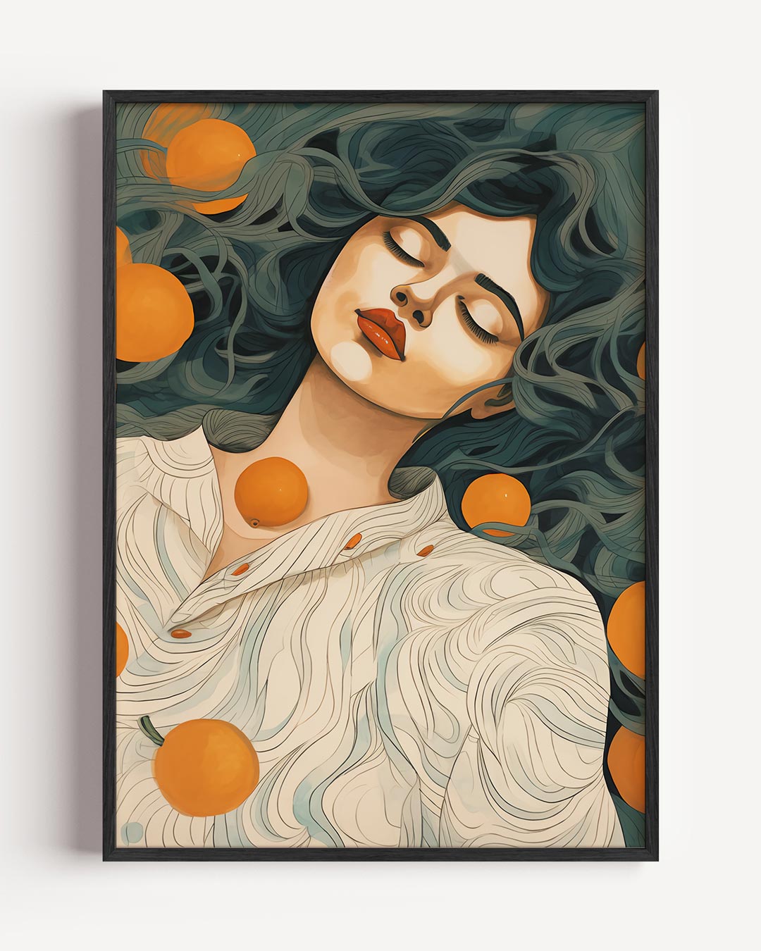 Dromerige Vrouw met Sinaasappels Poster-WallArtistic