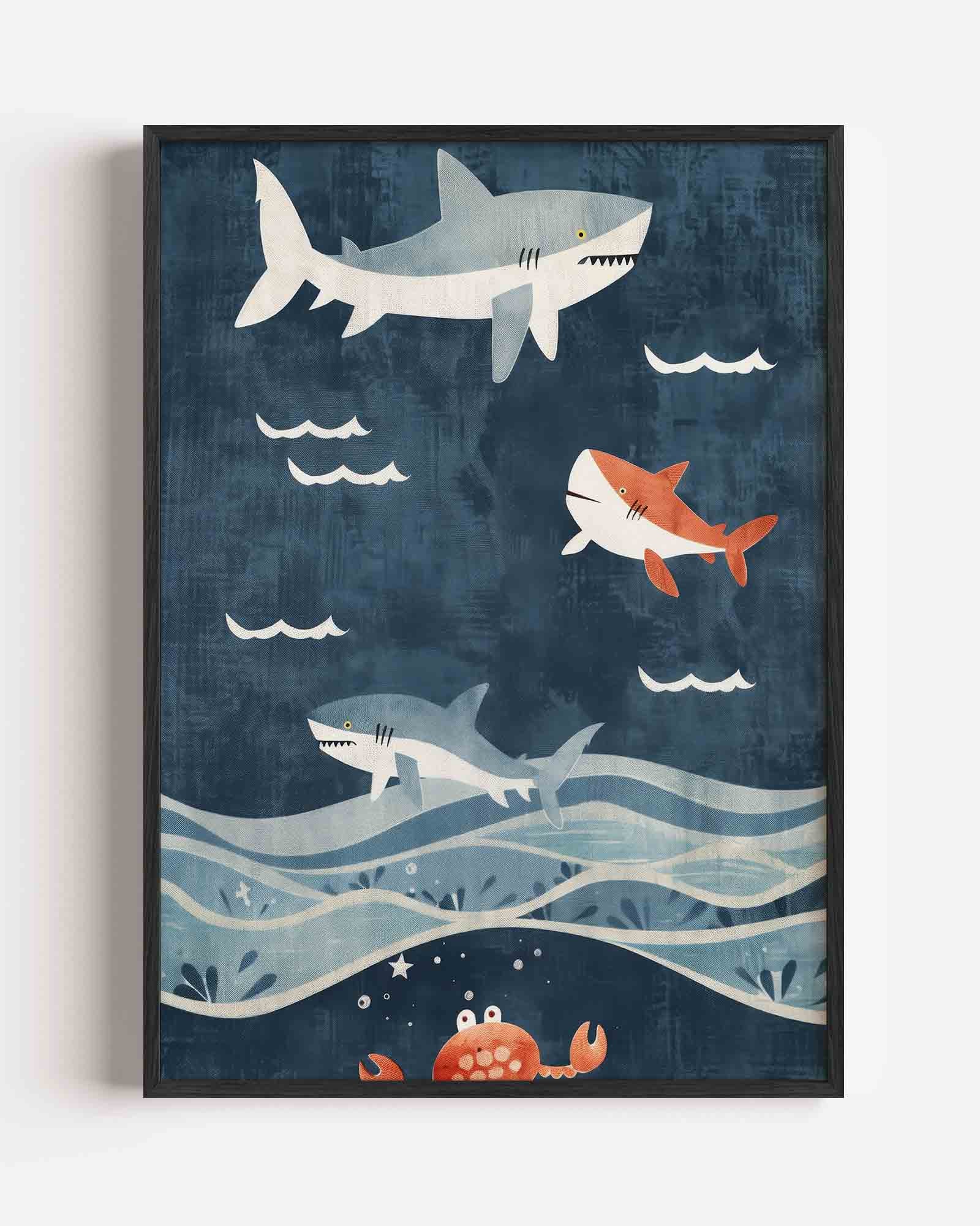 Haaien en krab Poster