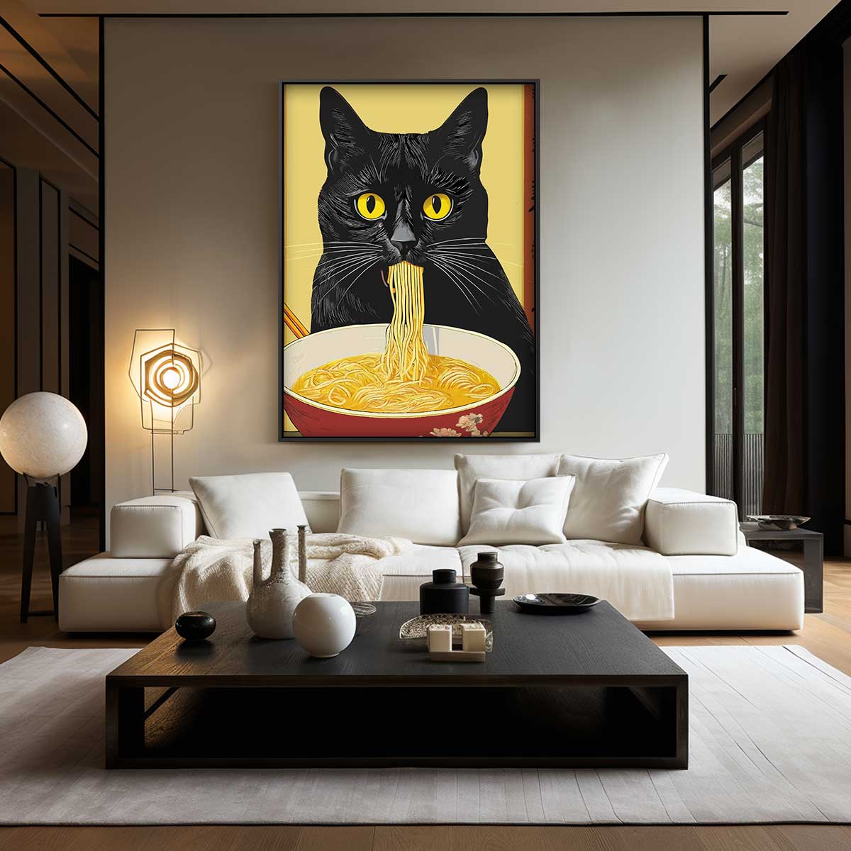Kat met Noedels Kunstwerk-canvas-dibond-plexiglas-wanddecoratie-WallArtistic