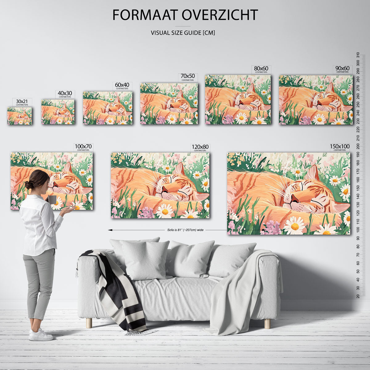 Slapende kat in bloemen Poster