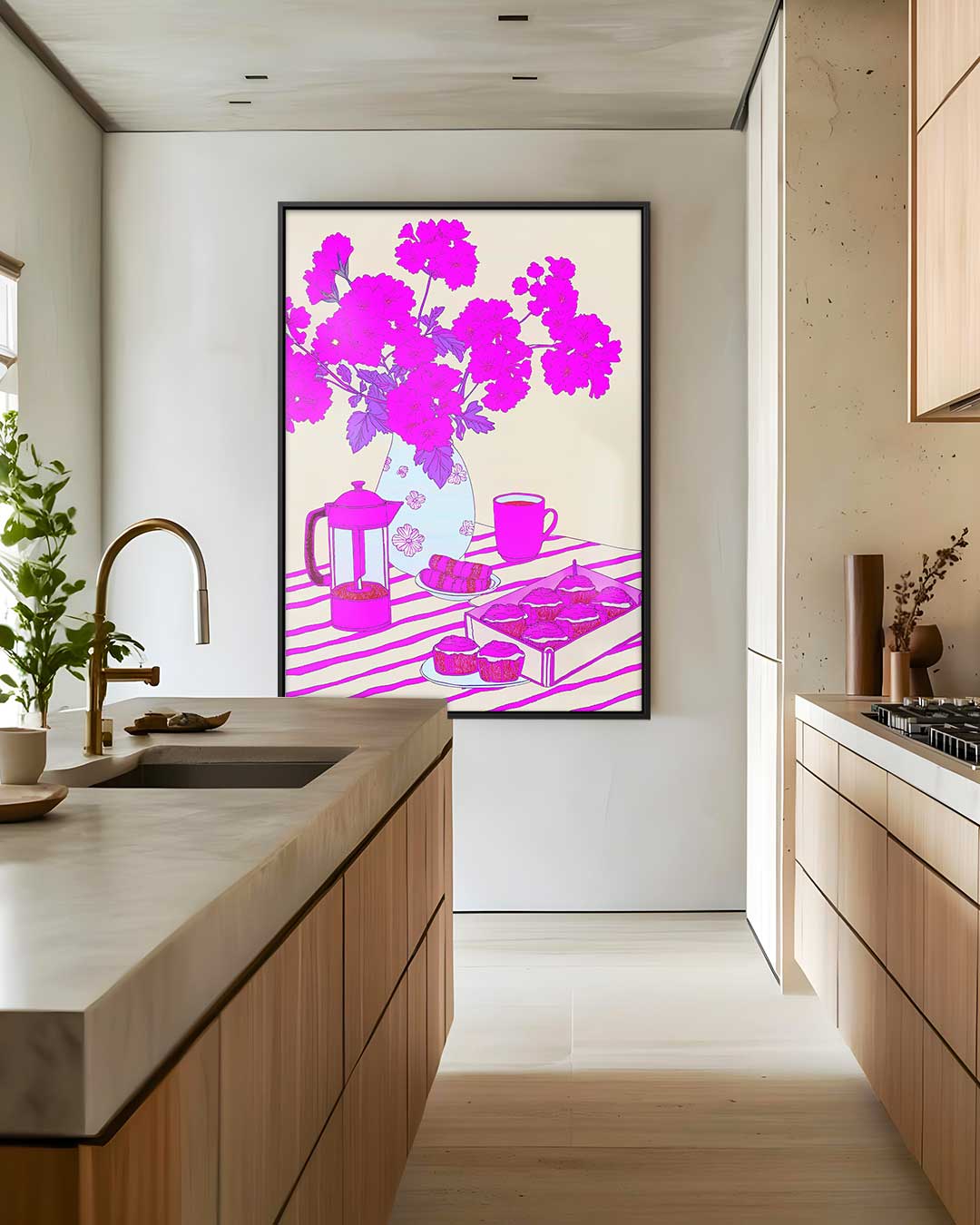 Bloemen en Gebak op Zonnige Ochtend Kunstwerk-canvas-dibond-plexiglas-wanddecoratie-WallArtistic