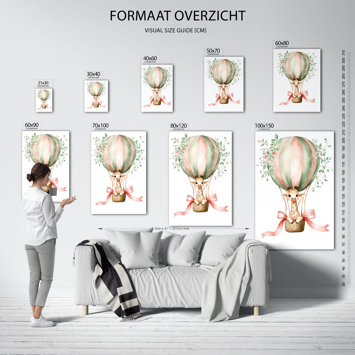 Giraffe in luchtballon Poster