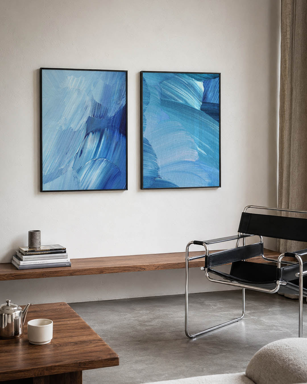 Blauwe borstelstreken Posterset