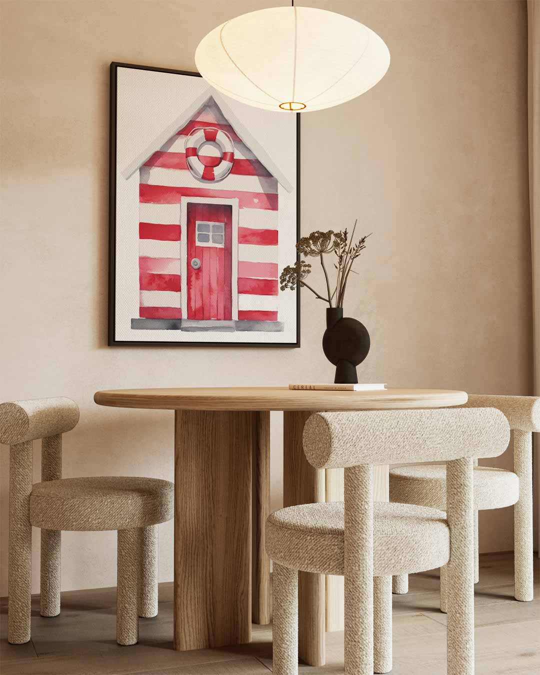 Strandhut Waterverf Print Kunstwerk-canvas-dibond-plexiglas-wanddecoratie-WallArtistic