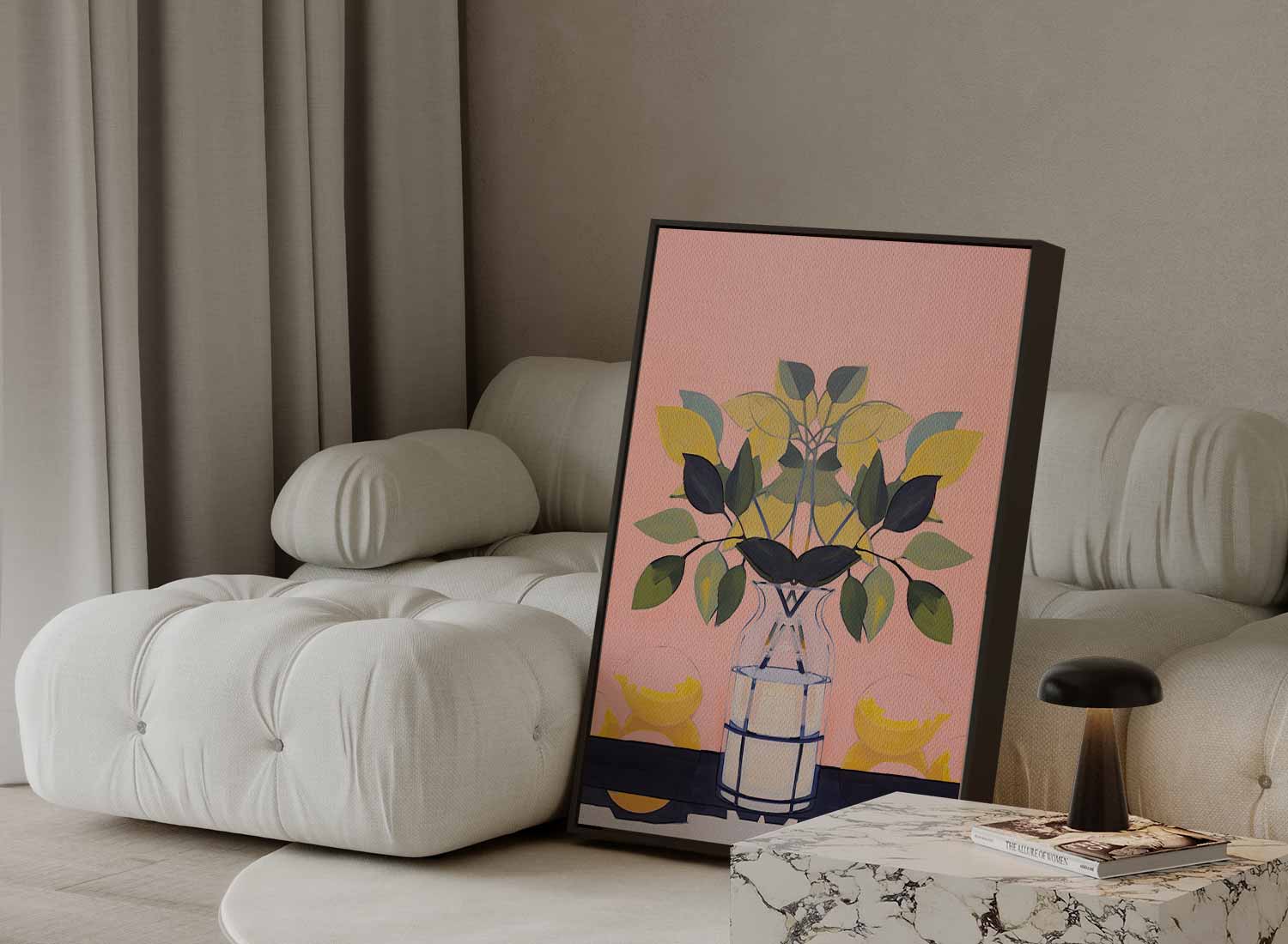 Vrolijke Vaas met Bladeren Kunstwerk-canvas-dibond-plexiglas-wanddecoratie-WallArtistic