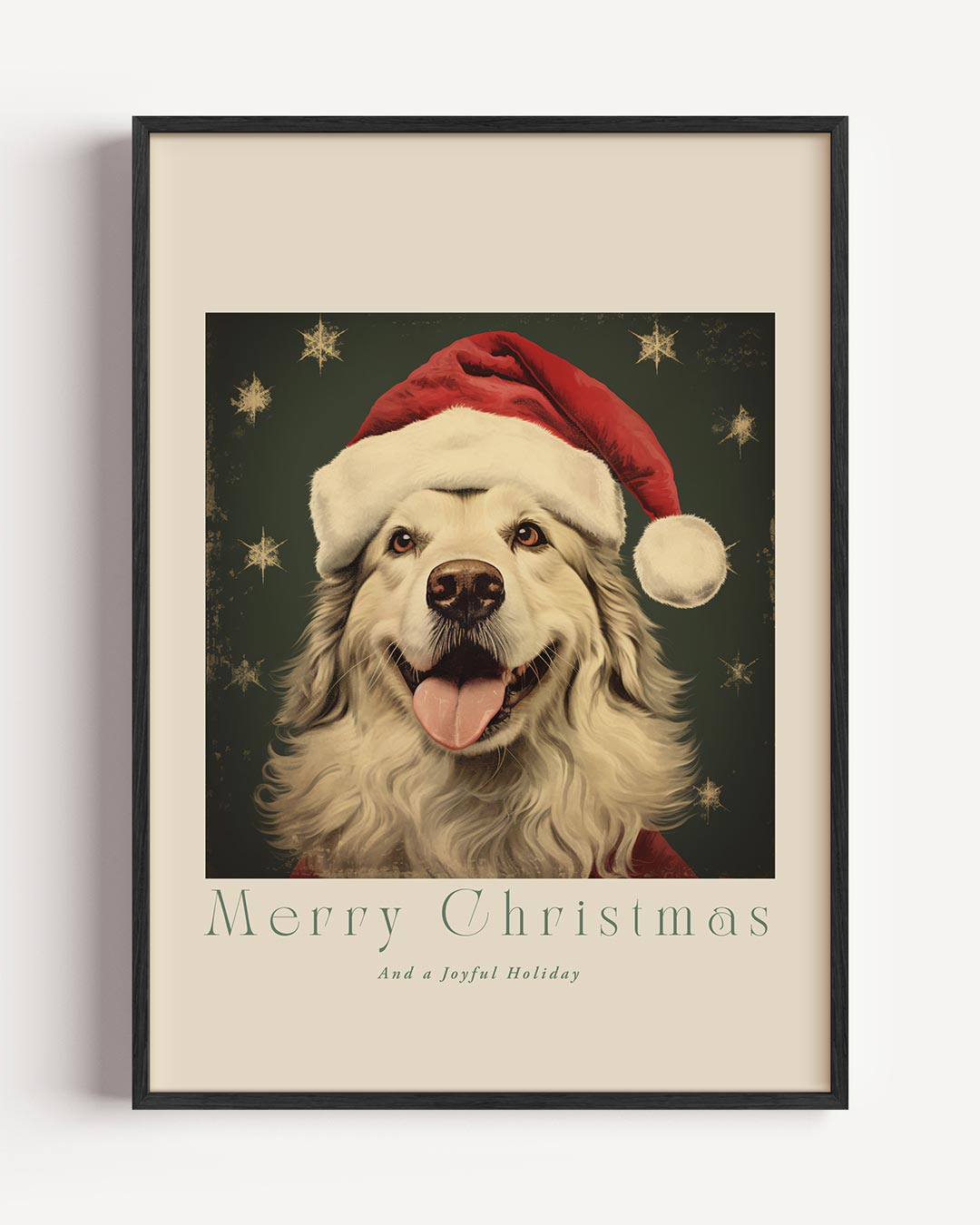 Kerstposter met Hond in Kerstmuts Poster-WallArtistic