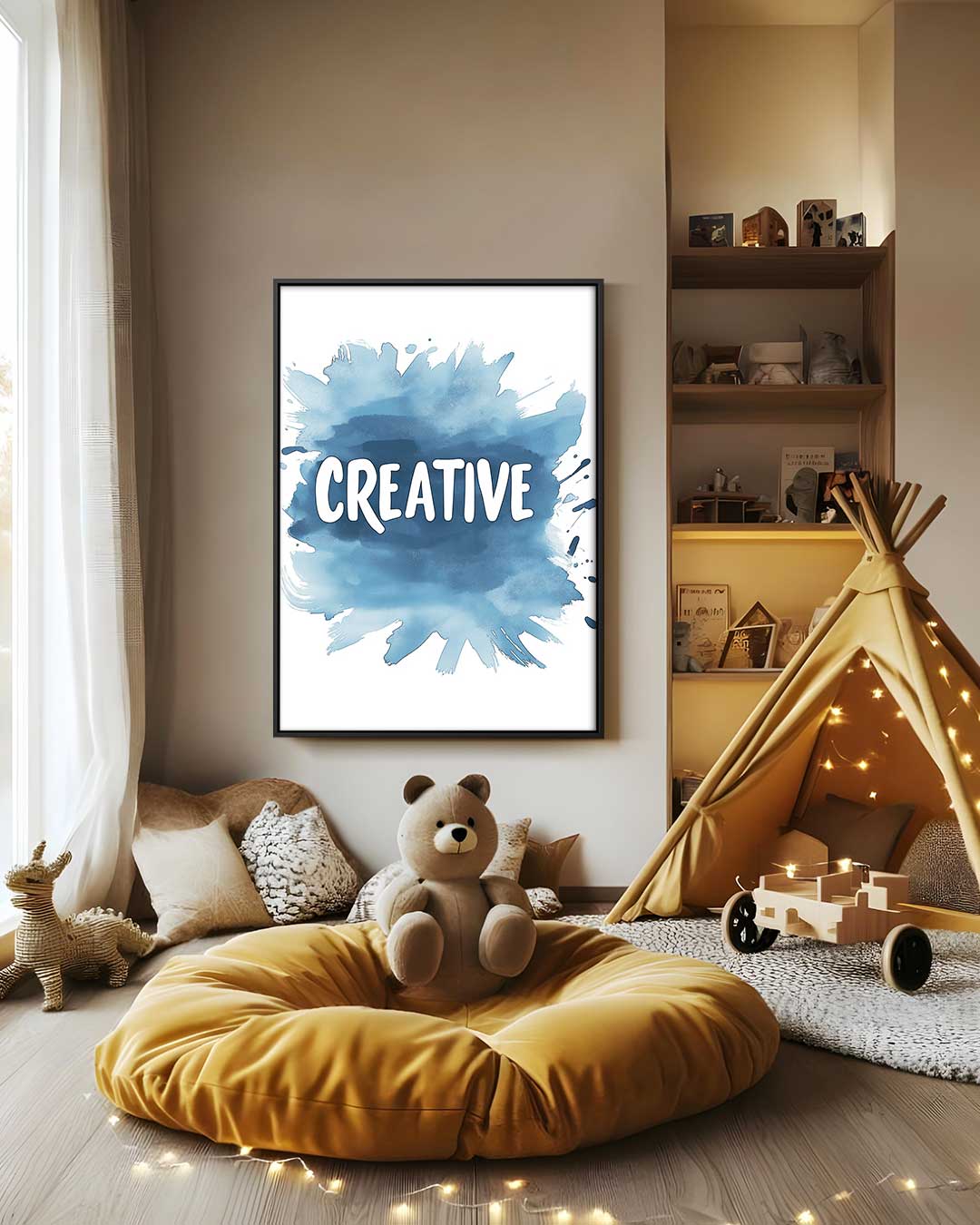 Creatieve Blauwe Verfspetters Kunstwerk-canvas-dibond-plexiglas-wanddecoratie-WallArtistic