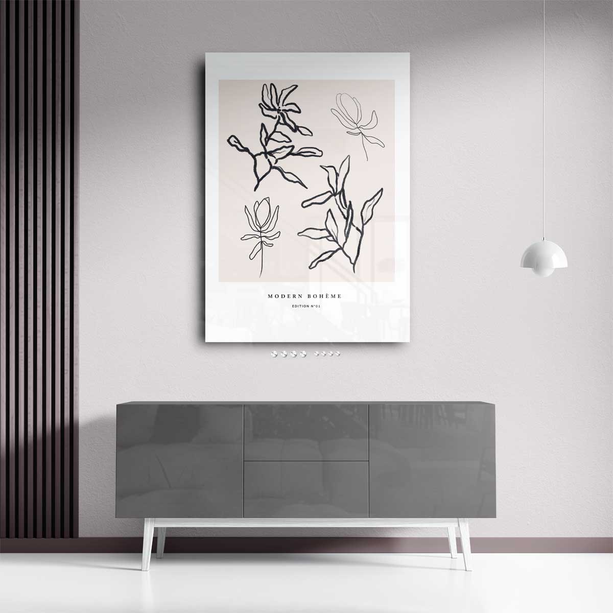 Moderne Boho Lijntekening Bloemen Kunstwerk-canvas-dibond-plexiglas-wanddecoratie-WallArtistic