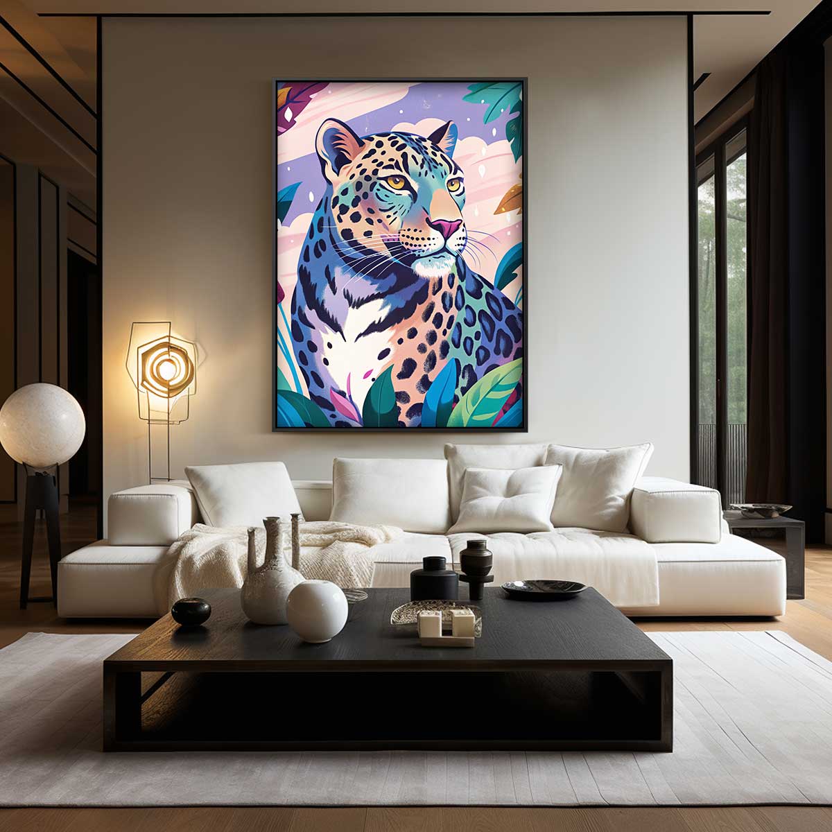 Kleurrijke Luipaard in de Jungle Kunstwerk-canvas-dibond-plexiglas-wanddecoratie-WallArtistic
