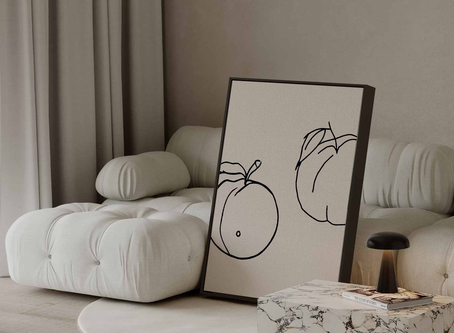 Zachte Vruchten Lijntekening Kunstwerk-canvas-dibond-plexiglas-wanddecoratie-WallArtistic