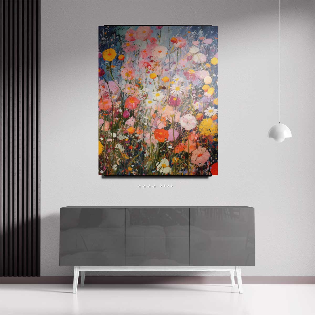 Kleurrijke Bloementuin Schilderij Kunstwerk-canvas-dibond-plexiglas-wanddecoratie-WallArtistic