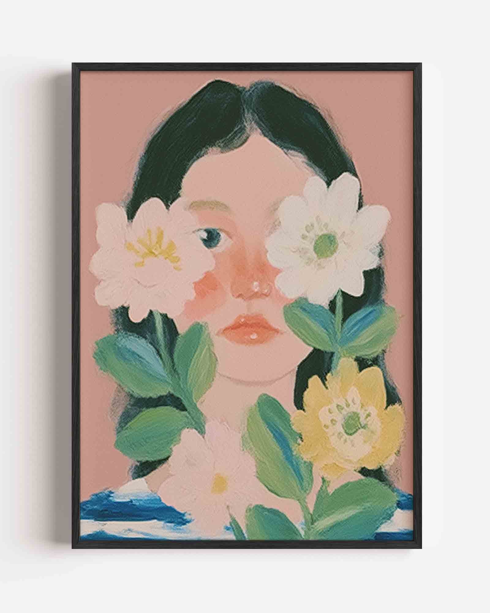 Bloemen en gezicht Poster