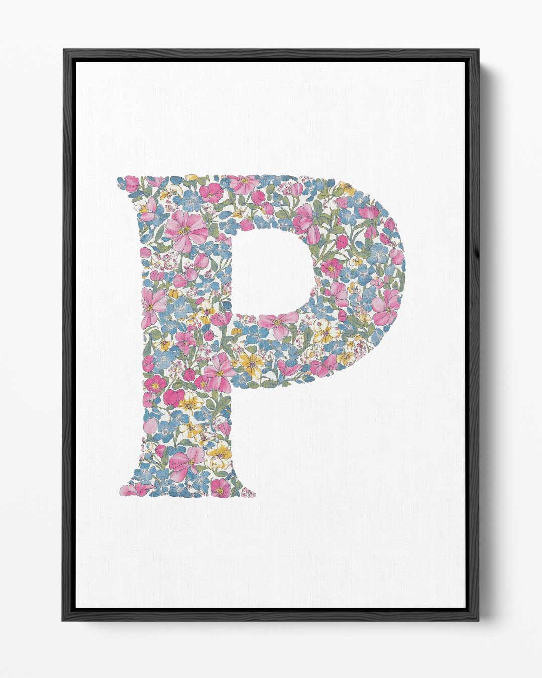 Bloemenpracht Letter P Kunstwerk-canvas-dibond-plexiglas-wanddecoratie-WallArtistic