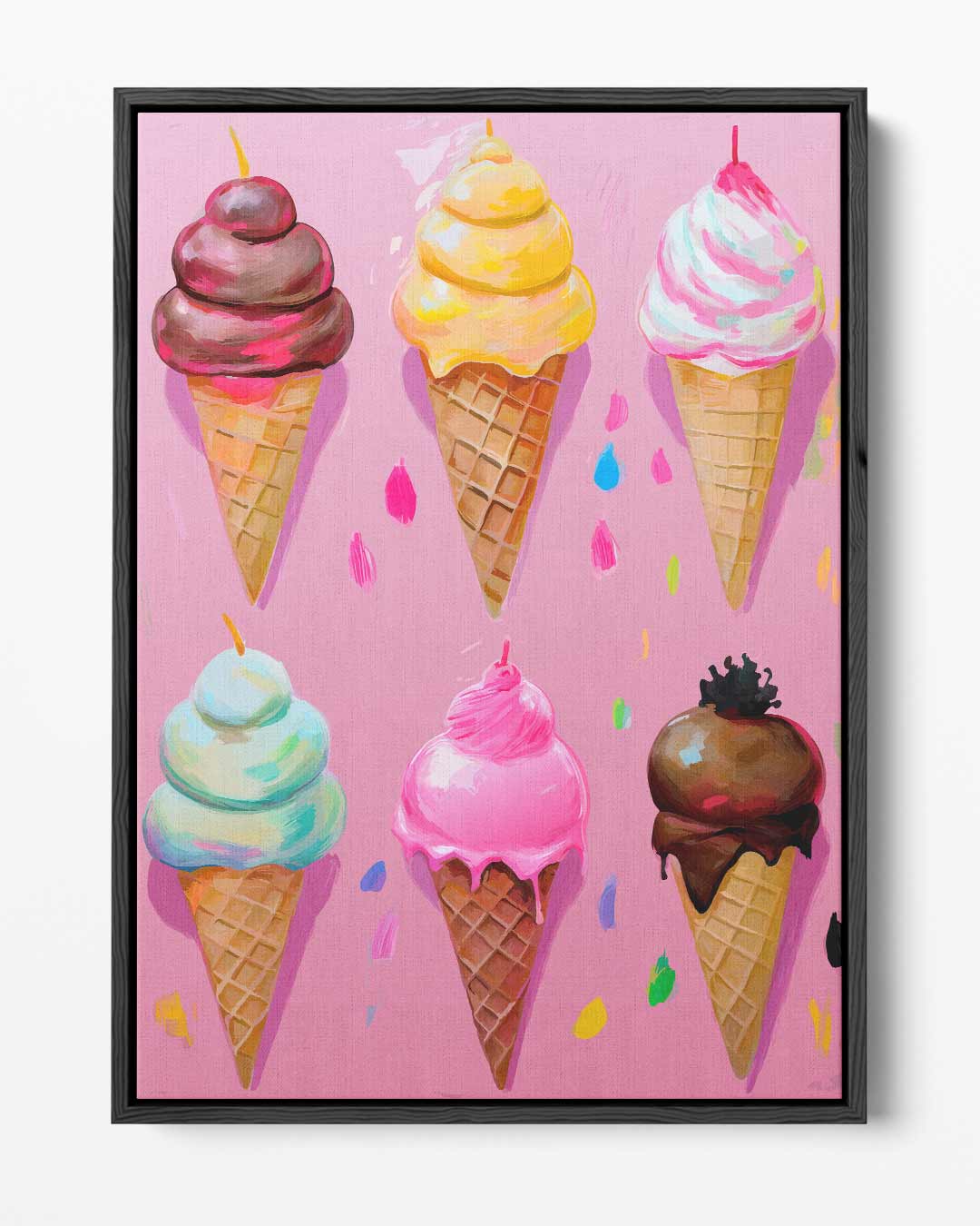 Kleurrijke IJsjes op Roze Achtergrond Kunstwerk-canvas-dibond-plexiglas-wanddecoratie-WallArtistic