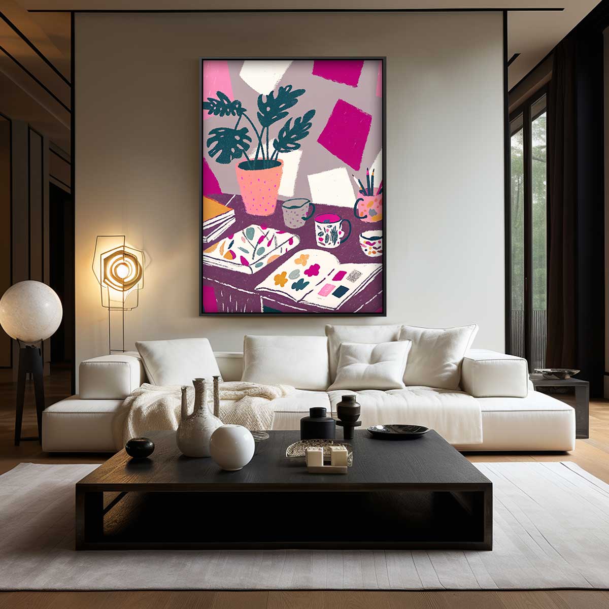 Kleurrijk Ateliertafereel Kunstwerk-canvas-dibond-plexiglas-wanddecoratie-WallArtistic