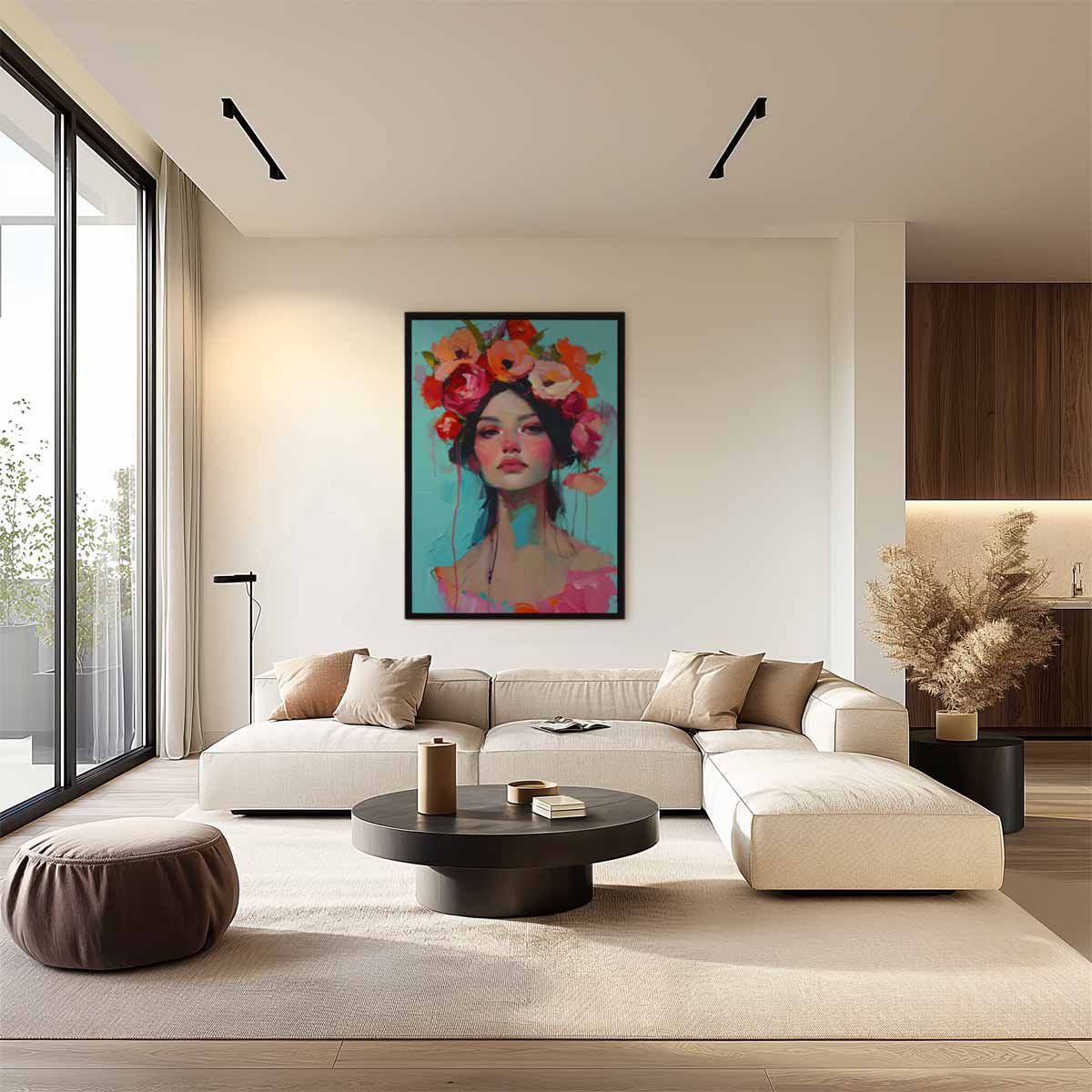 Bloemige Portretpracht Kunstwerk-canvas-dibond-plexiglas-wanddecoratie-WallArtistic