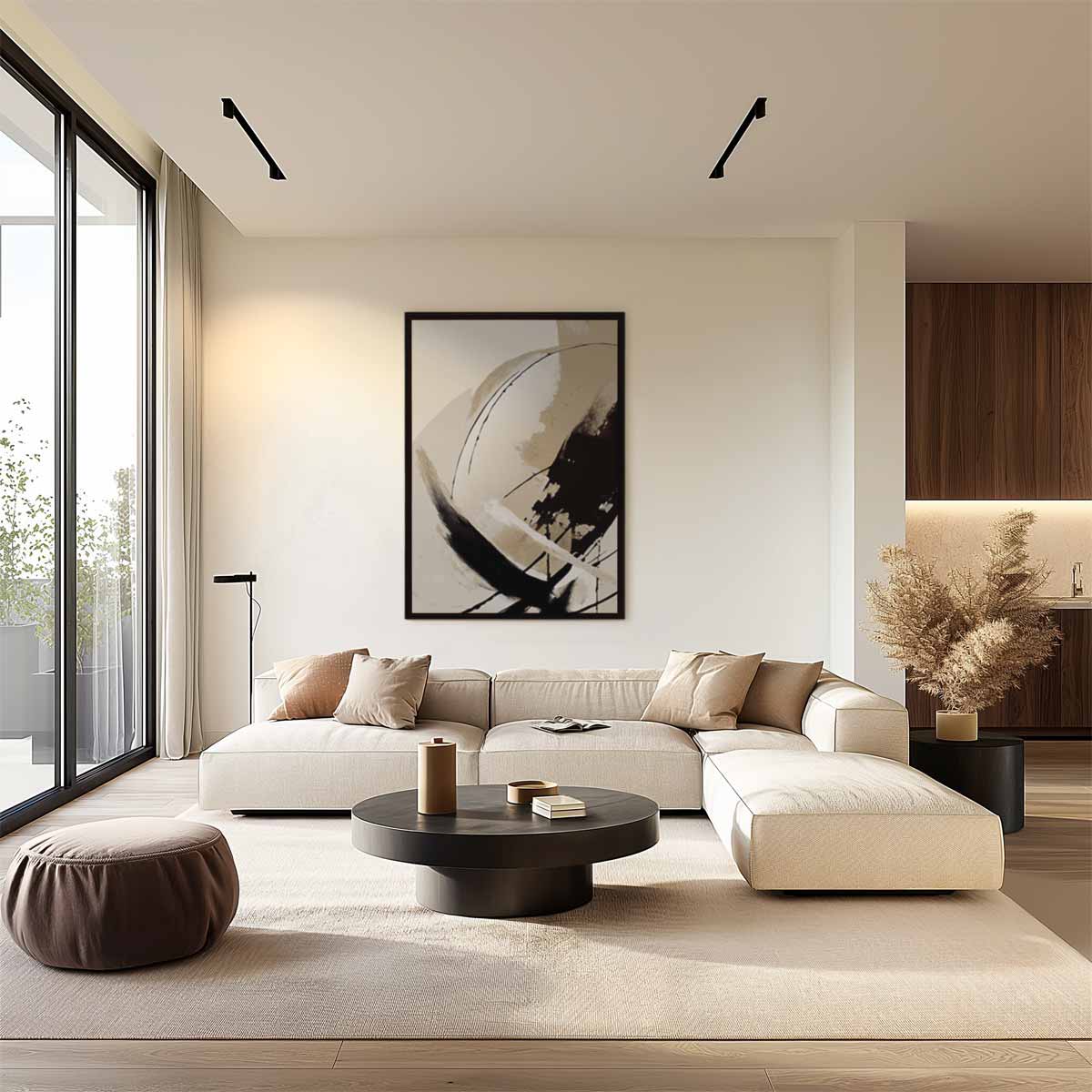 Dynamische Bewegingen in Beigetinten Kunstwerk-canvas-dibond-plexiglas-wanddecoratie-WallArtistic