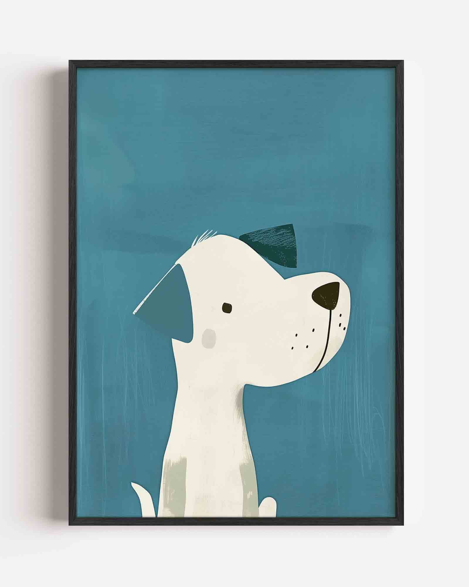 Hond met blauwe achtergrond Poster