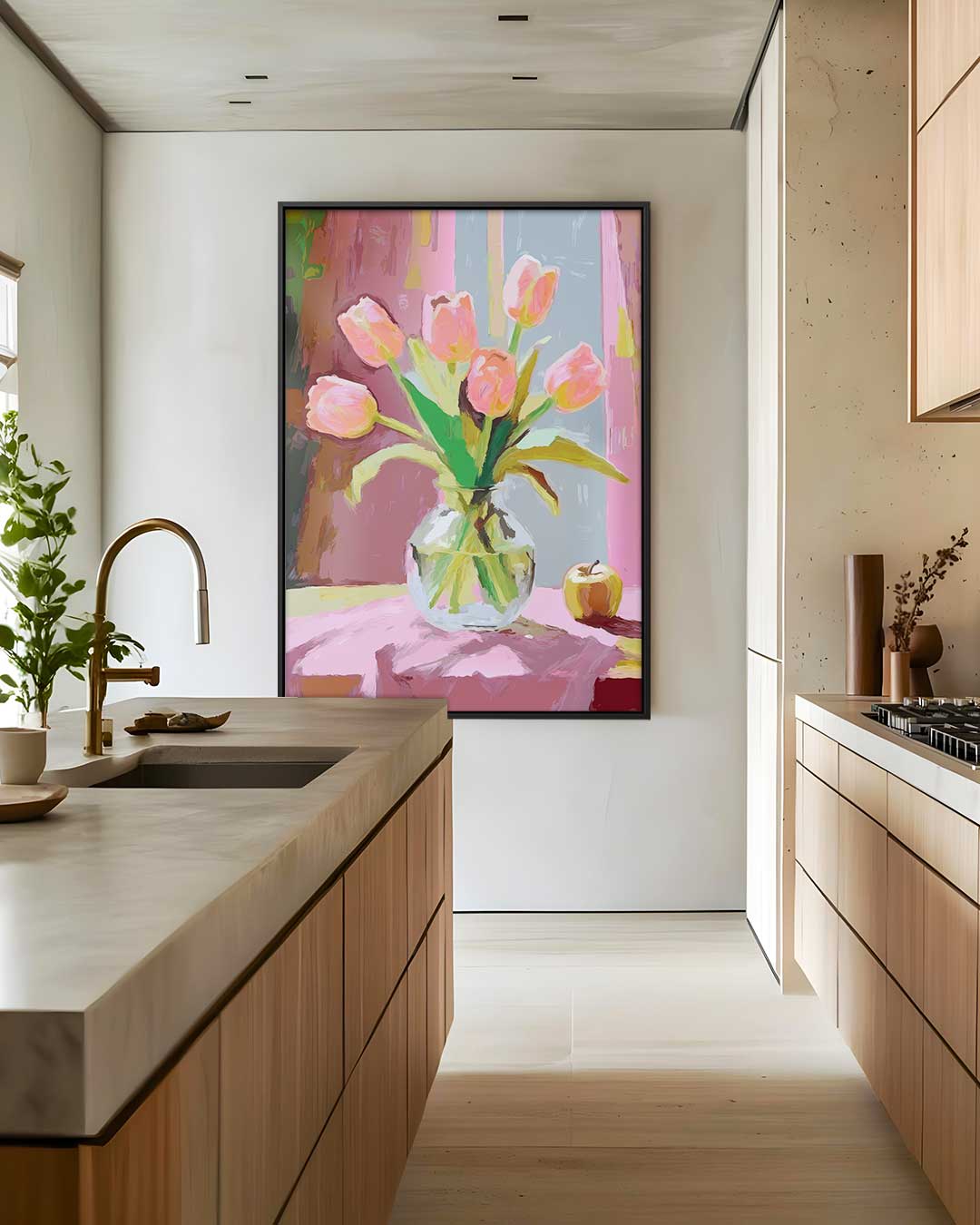 Vrolijke Tulpen in Vaas Kunstwerk-canvas-dibond-plexiglas-wanddecoratie-WallArtistic