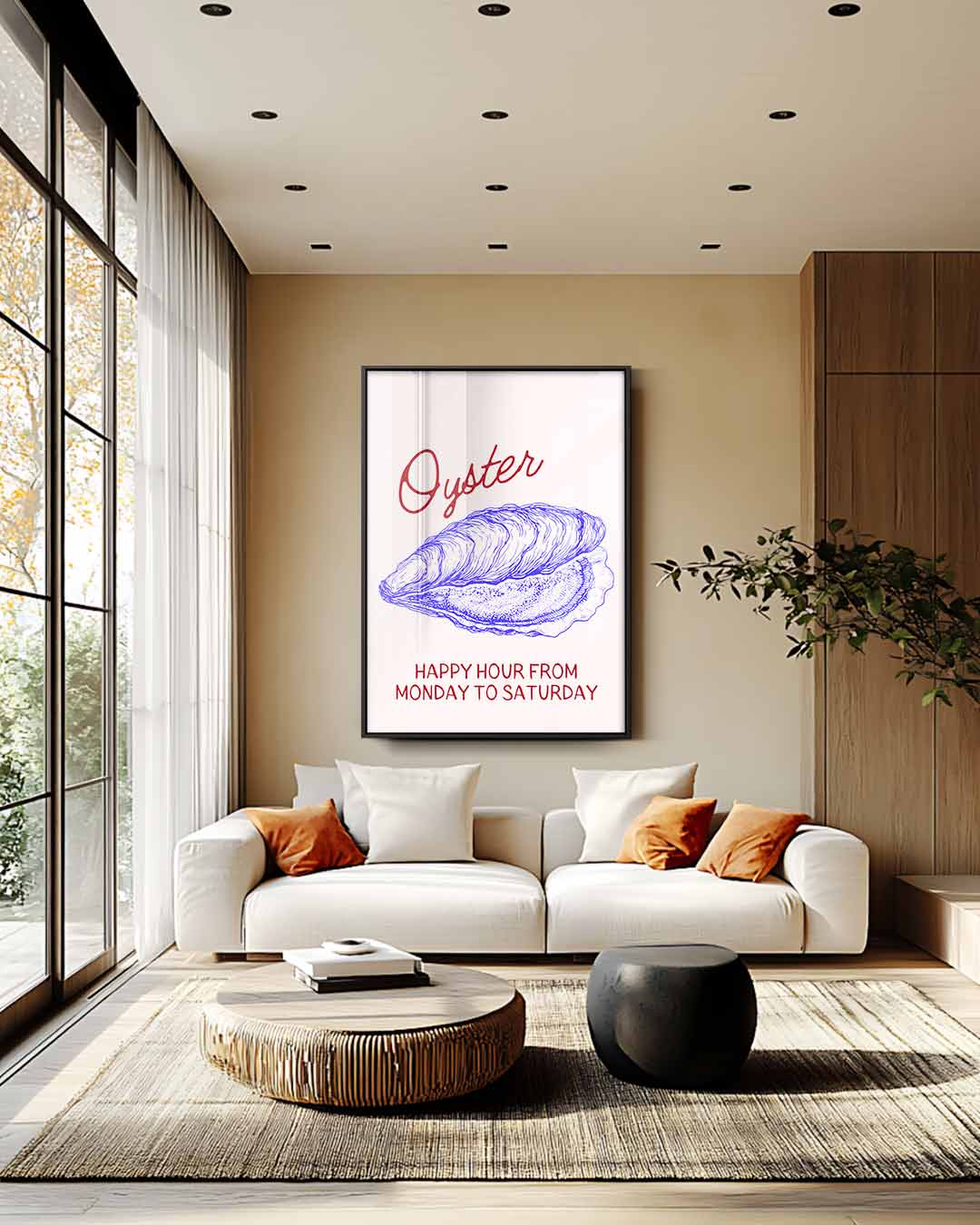 Oester Illustratie met Happy Hour Kunstwerk-canvas-dibond-plexiglas-wanddecoratie-WallArtistic