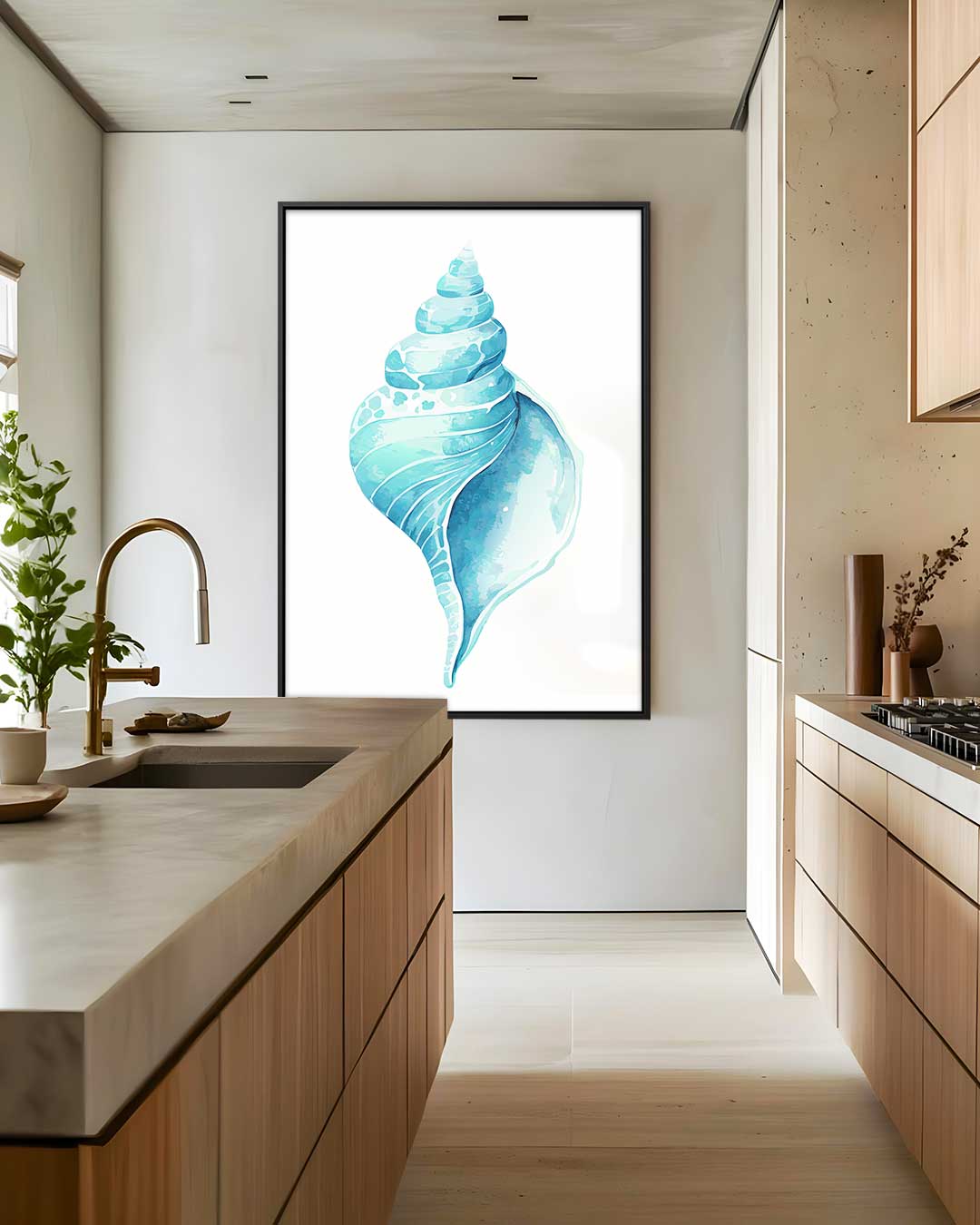 Turquoise Schelp Illustratie Kunstwerk-canvas-dibond-plexiglas-wanddecoratie-WallArtistic