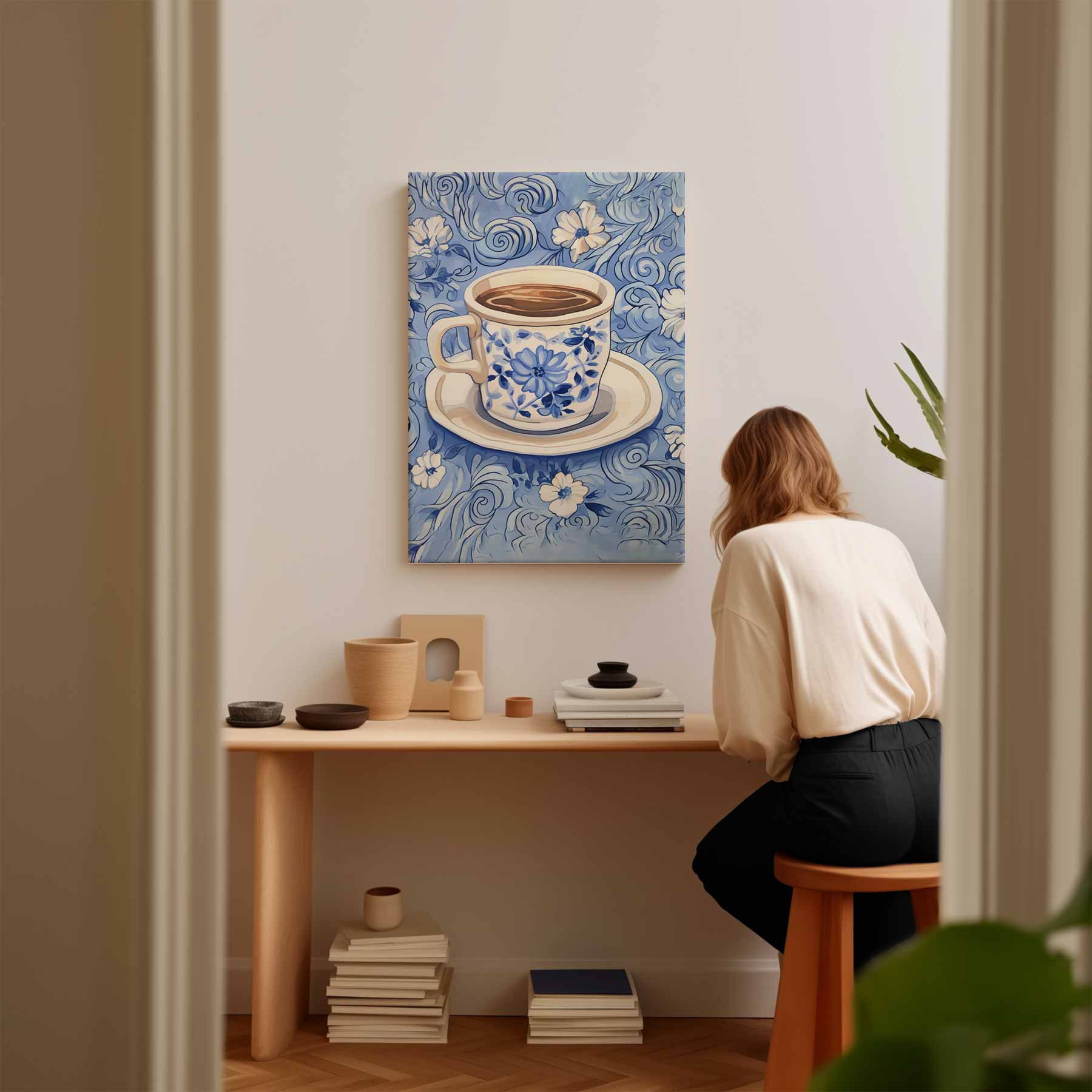 Blauwe Koffieochtend Kunstwerk-canvas-dibond-plexiglas-wanddecoratie-WallArtistic