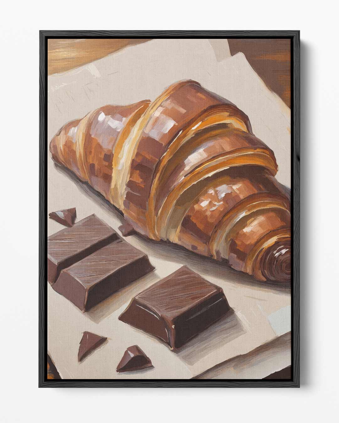 Smakelijke Croissant met Chocolade Schilderij Kunstwerk-canvas-dibond-plexiglas-wanddecoratie-WallArtistic