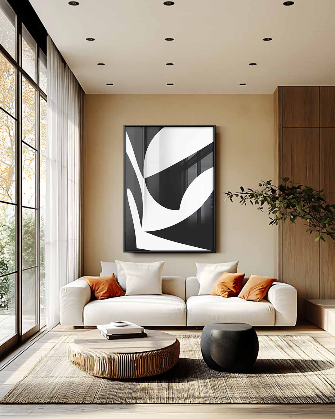 Abstracte Zwart-Witte Compositie Kunstwerk-canvas-dibond-plexiglas-wanddecoratie-WallArtistic