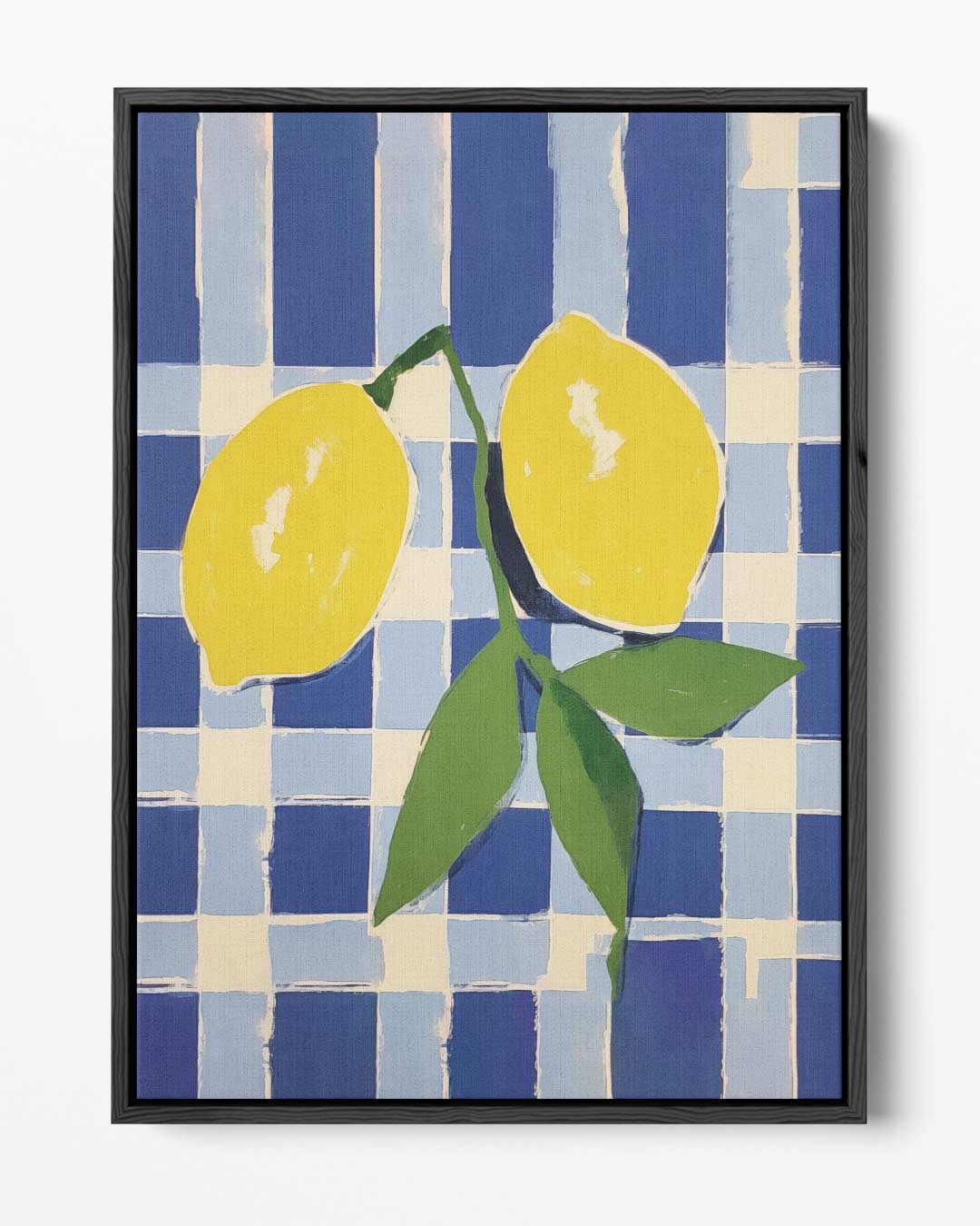 Zonnige Citroenen op Blauwe Schachtdoeken Kunstwerk-canvas-dibond-plexiglas-wanddecoratie-WallArtistic