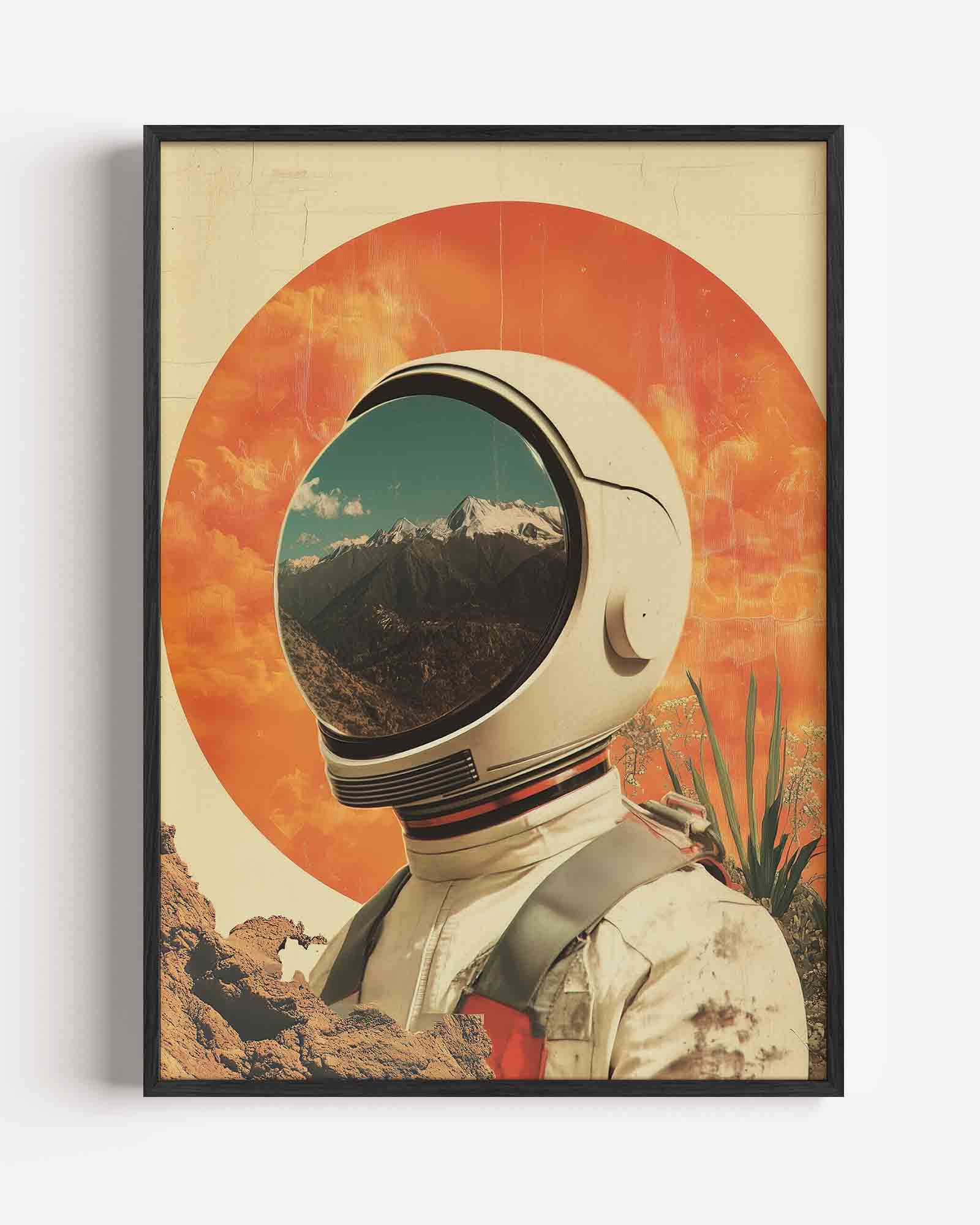 Astronaut en bergen Poster