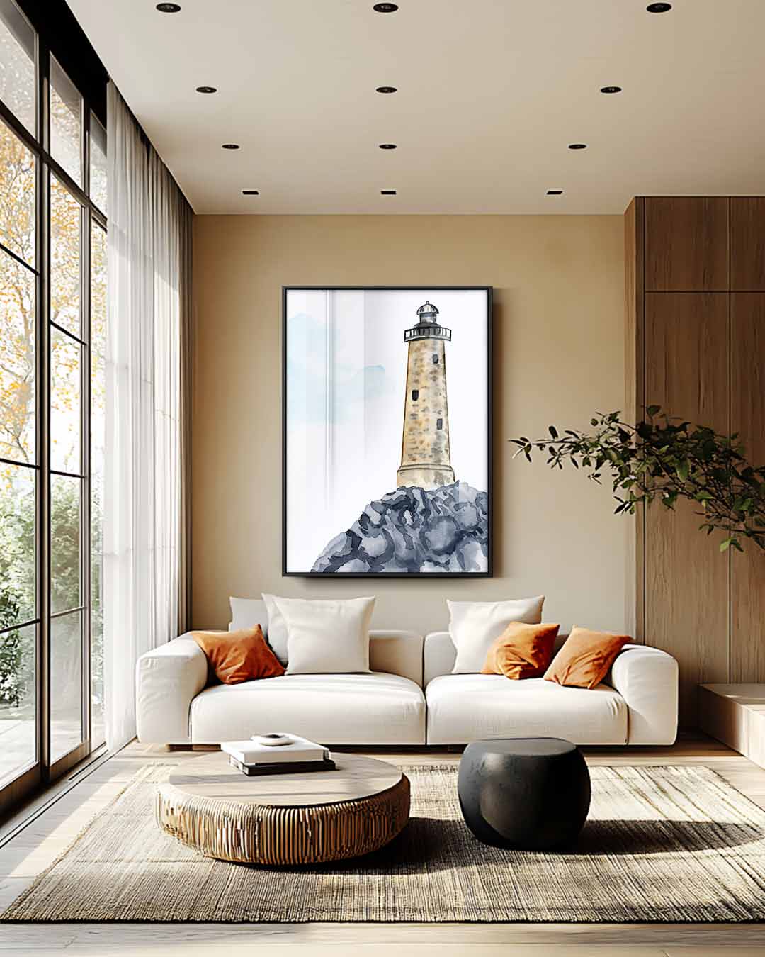 Vuurtoren op de rotst Kunstwerk-canvas-dibond-plexiglas-wanddecoratie-WallArtistic