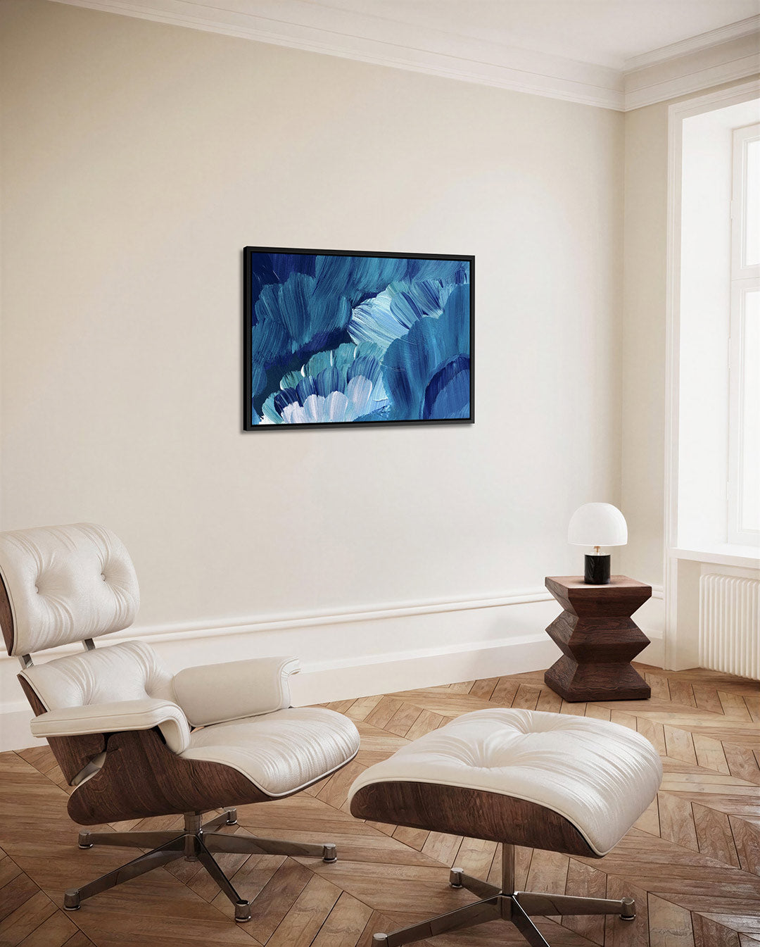 Dynamische blauwe borstels Kunstwerk