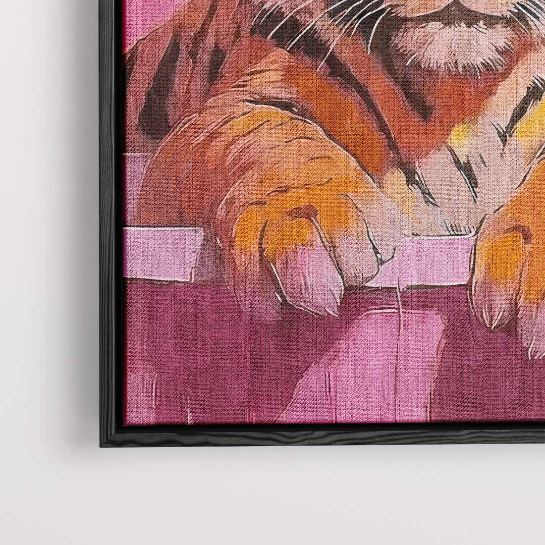 Badende Tijger op Roze Achtergrond Kunstwerk-canvas-dibond-plexiglas-wanddecoratie-WallArtistic