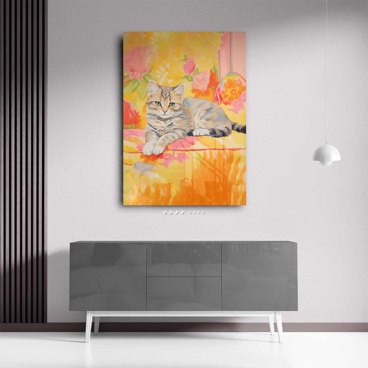 Zomerse Kat in Bloemen Kunstwerk-canvas-dibond-plexiglas-wanddecoratie-WallArtistic